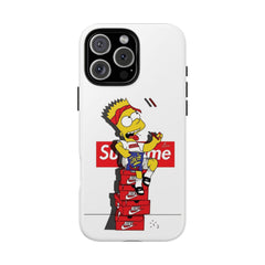 Bart Skateboard Streetwear Tough Phone Case Sitting on Nike Shoebox Eating Takis