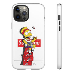 Bart Skateboard Streetwear Tough Phone Case Sitting on Nike Shoebox Eating Takis