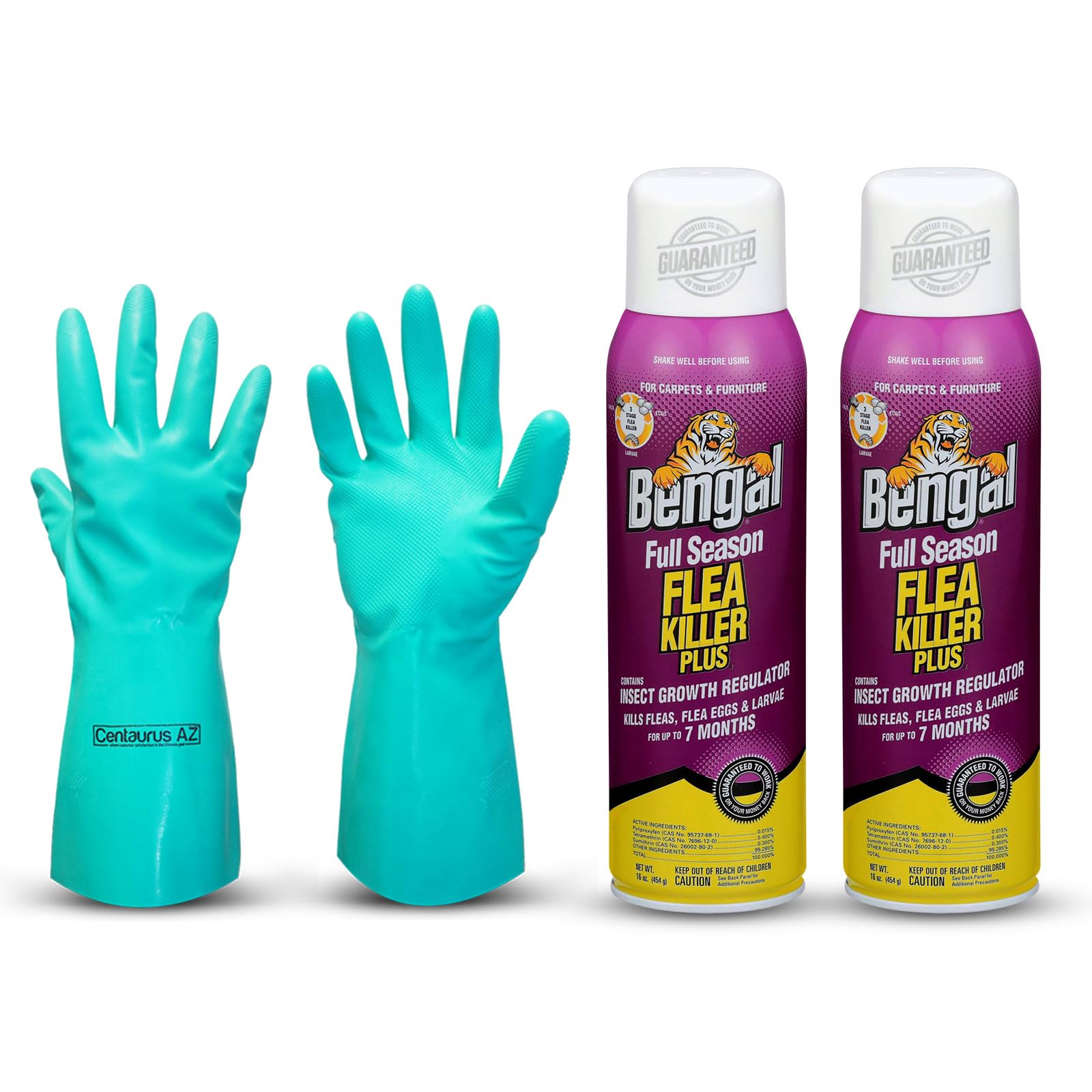 Bengal Full Season Flea Killer Plus- flea Bombs for Home Kills Eggs pet Safe fogger- flea Killer for Carpet Furniture- flea and tick Spray- Available with Premium Quality Centaurus AZ Gloves- 2pack