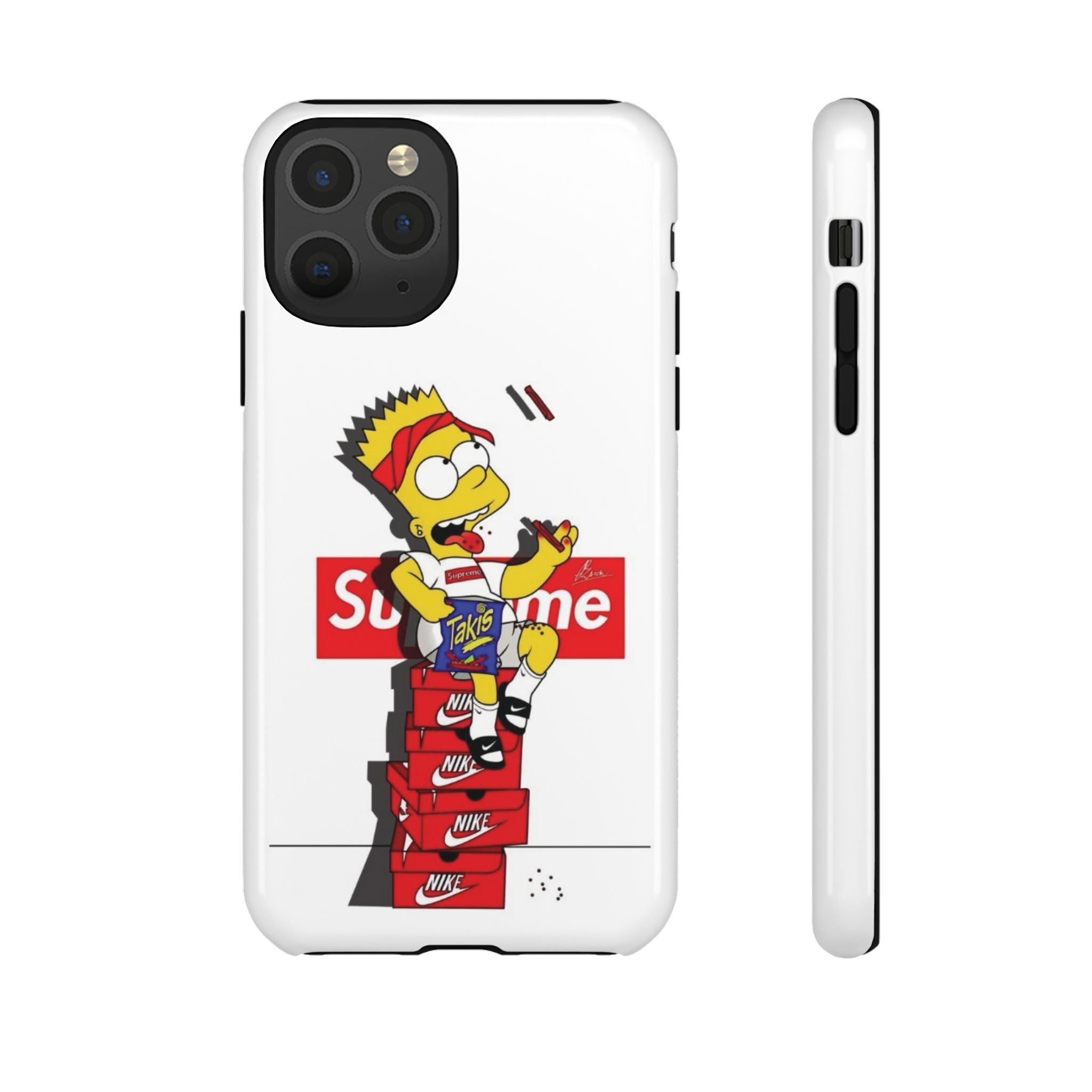 Bart Skateboard Streetwear Tough Phone Case Sitting on Nike Shoebox Eating Takis