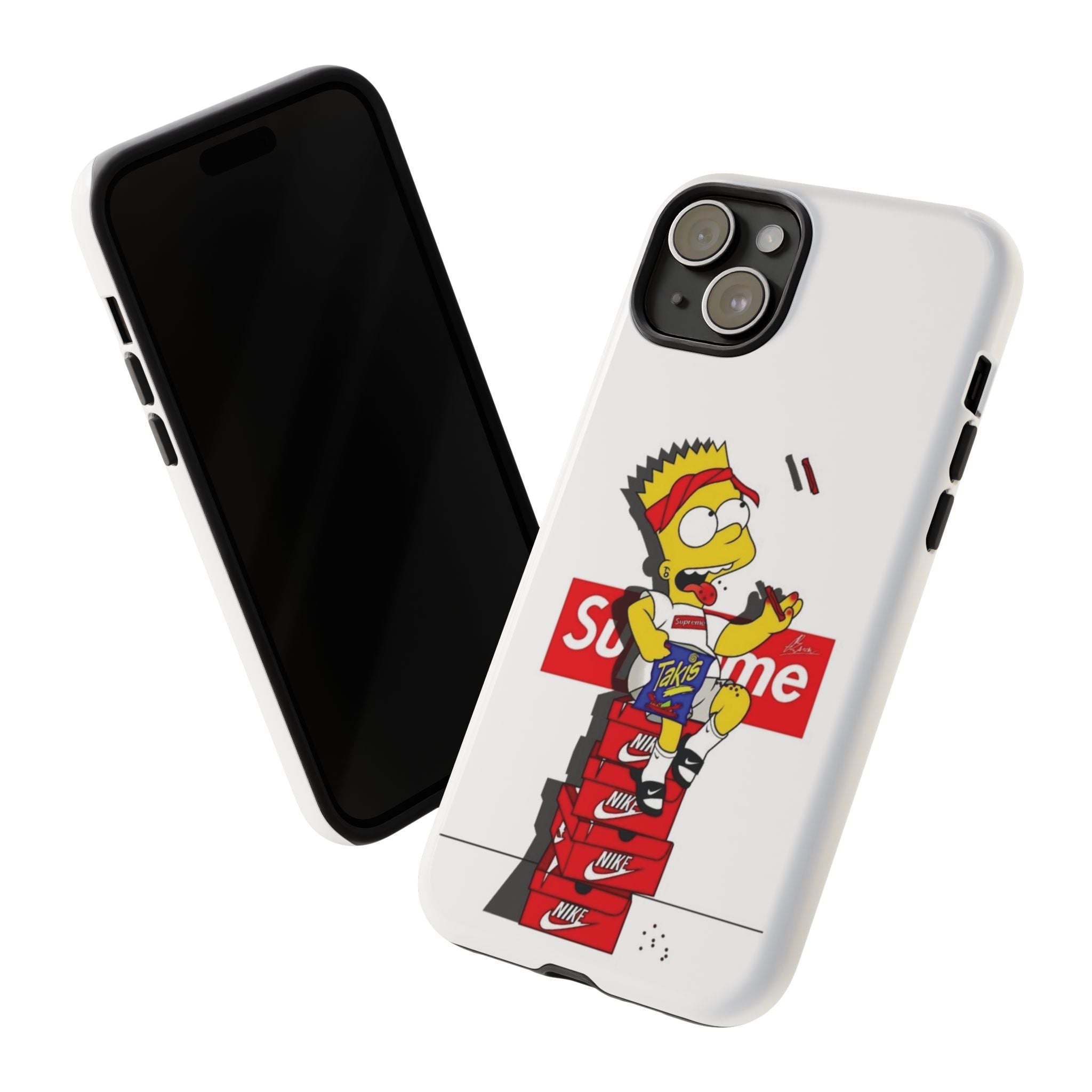 Bart Skateboard Streetwear Tough Phone Case Sitting on Nike Shoebox Eating Takis