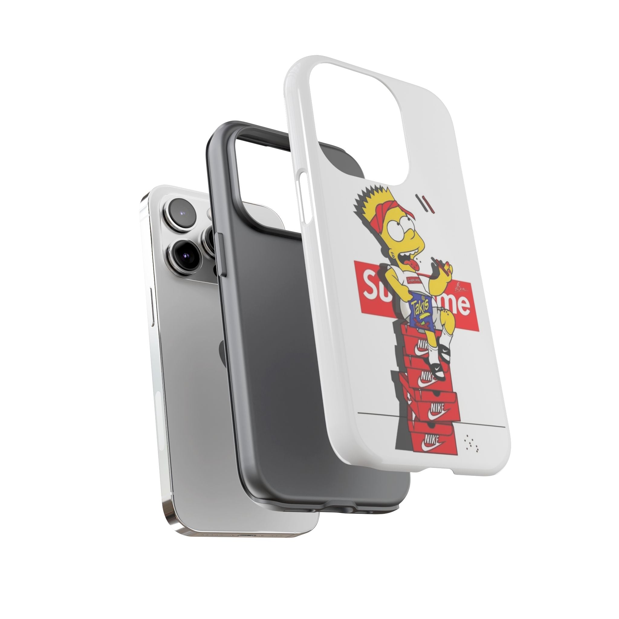 Bart Skateboard Streetwear Tough Phone Case Sitting on Nike Shoebox Eating Takis