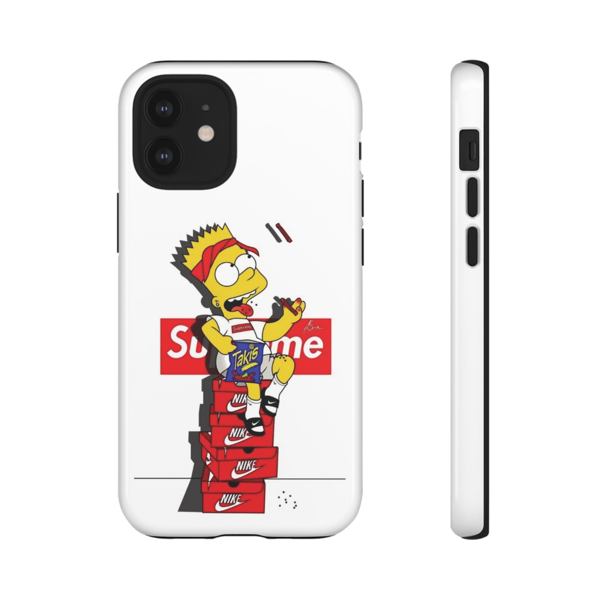 Bart Skateboard Streetwear Tough Phone Case Sitting on Nike Shoebox Eating Takis