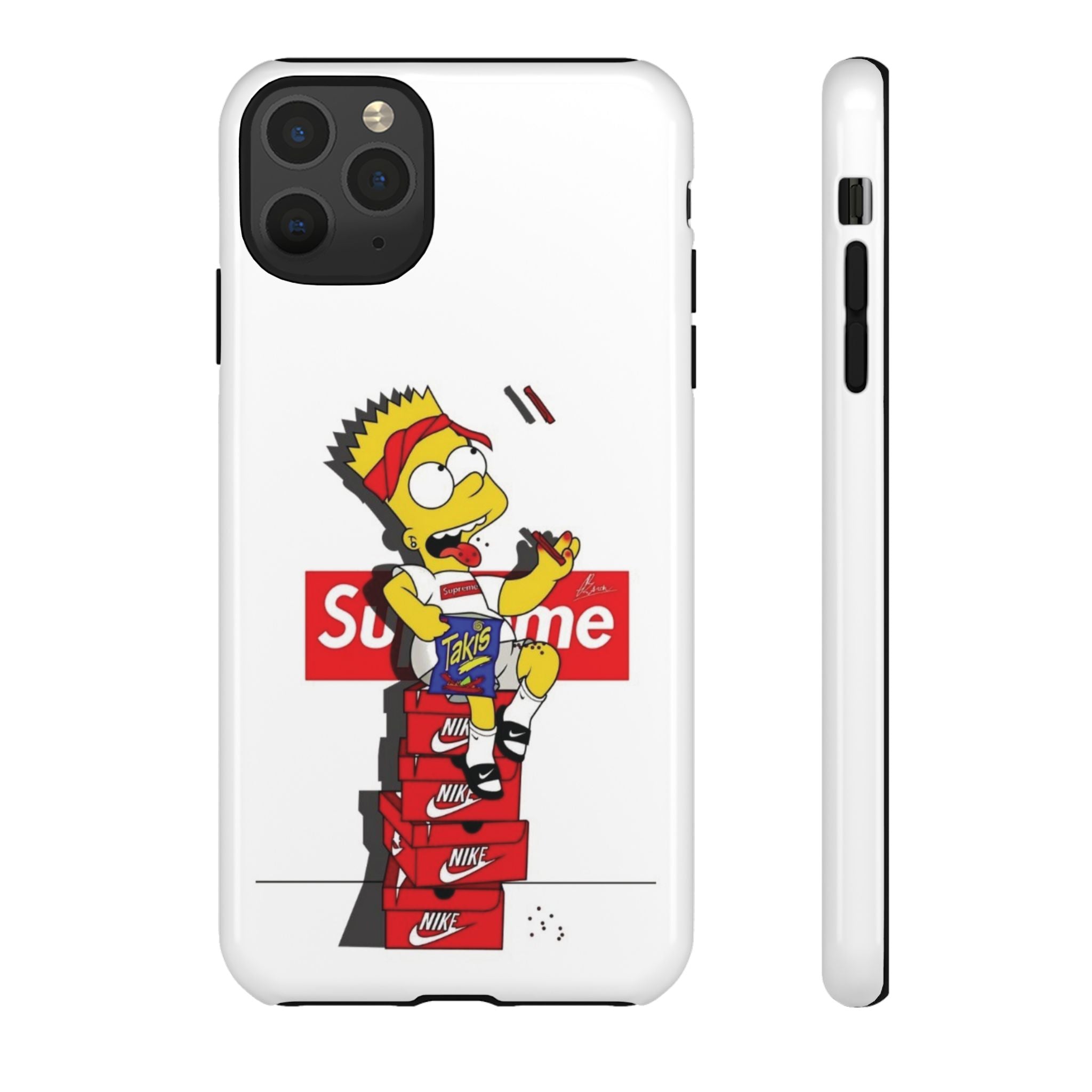 Bart Skateboard Streetwear Tough Phone Case Sitting on Nike Shoebox Eating Takis