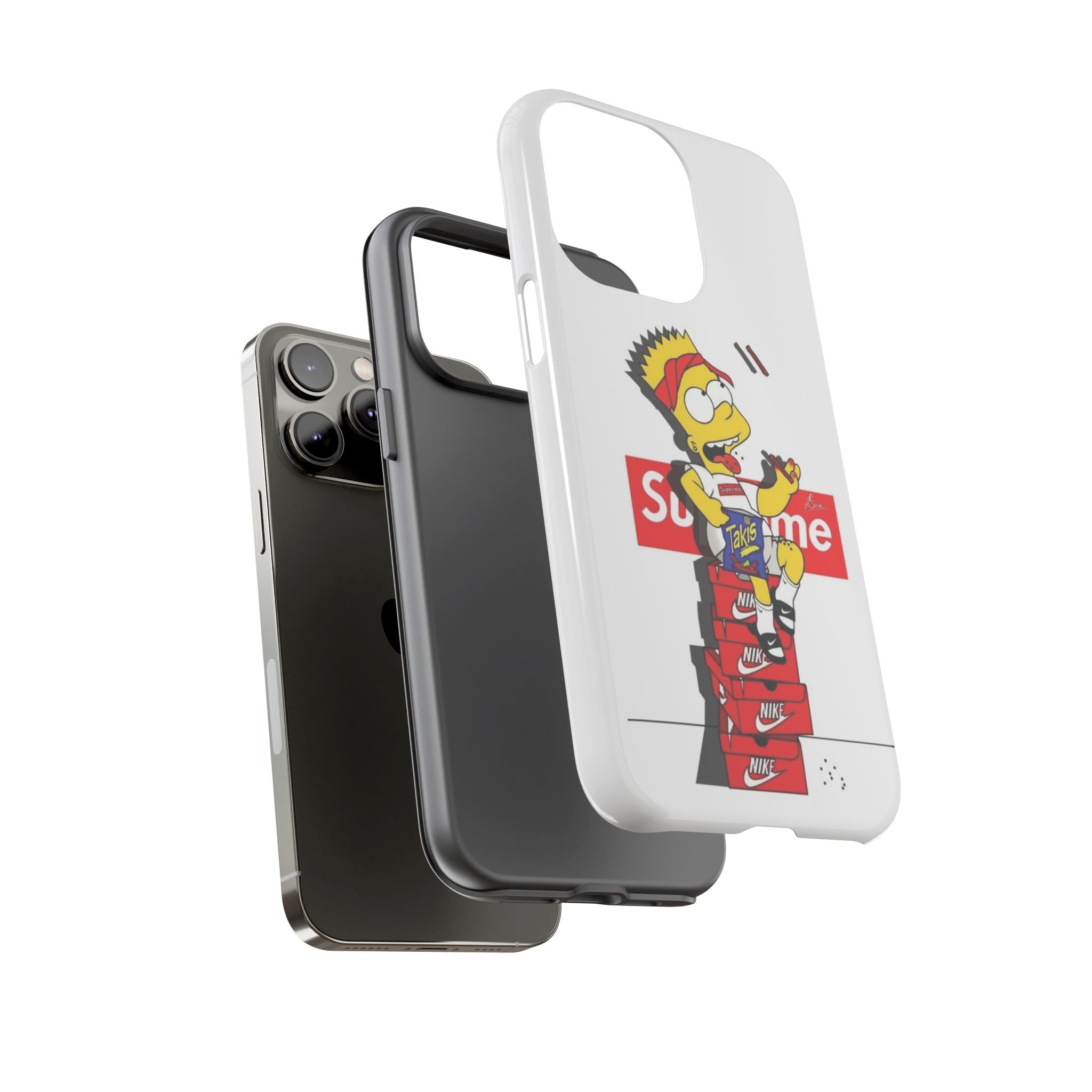 Bart Skateboard Streetwear Tough Phone Case Sitting on Nike Shoebox Eating Takis