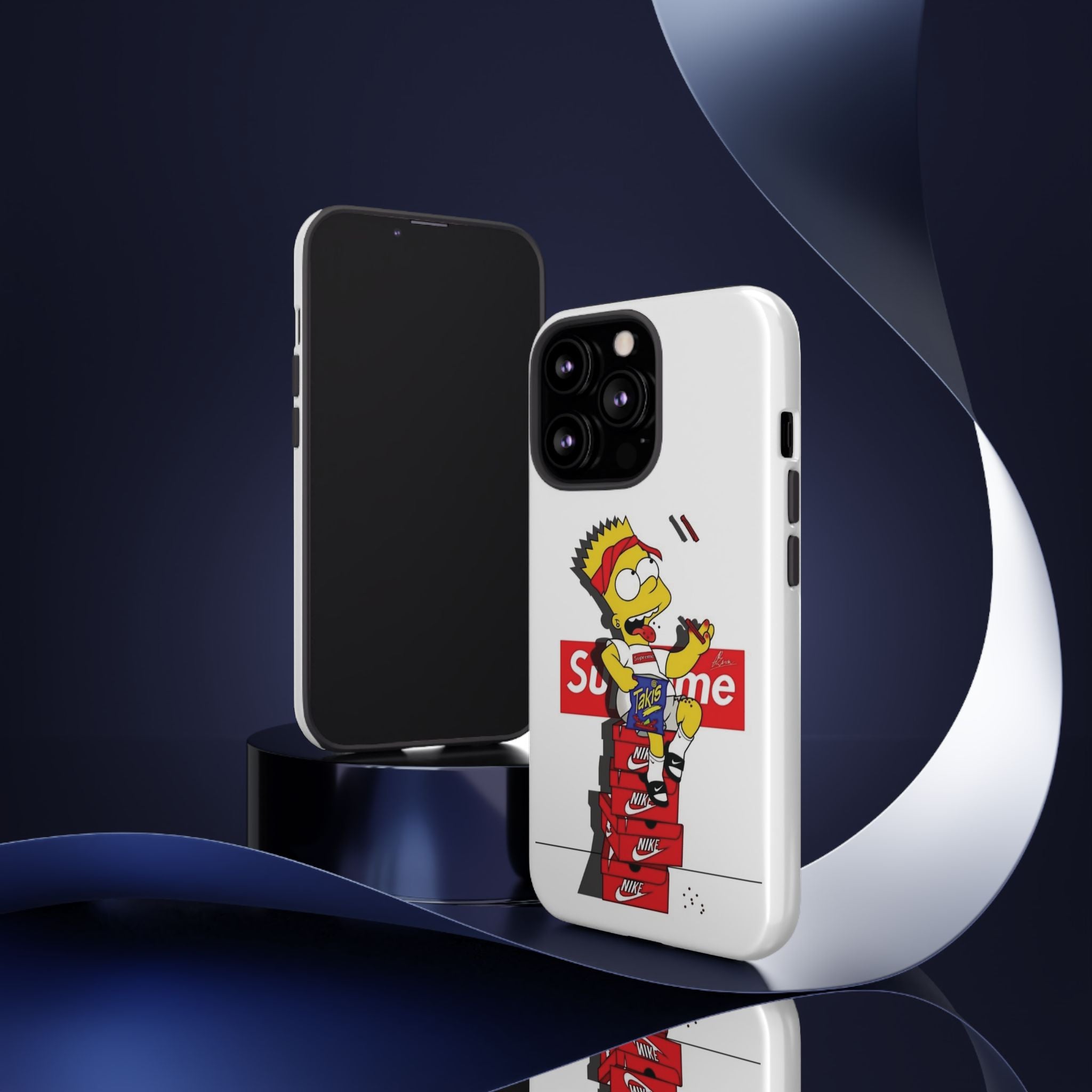 Bart Skateboard Streetwear Tough Phone Case Sitting on Nike Shoebox Eating Takis