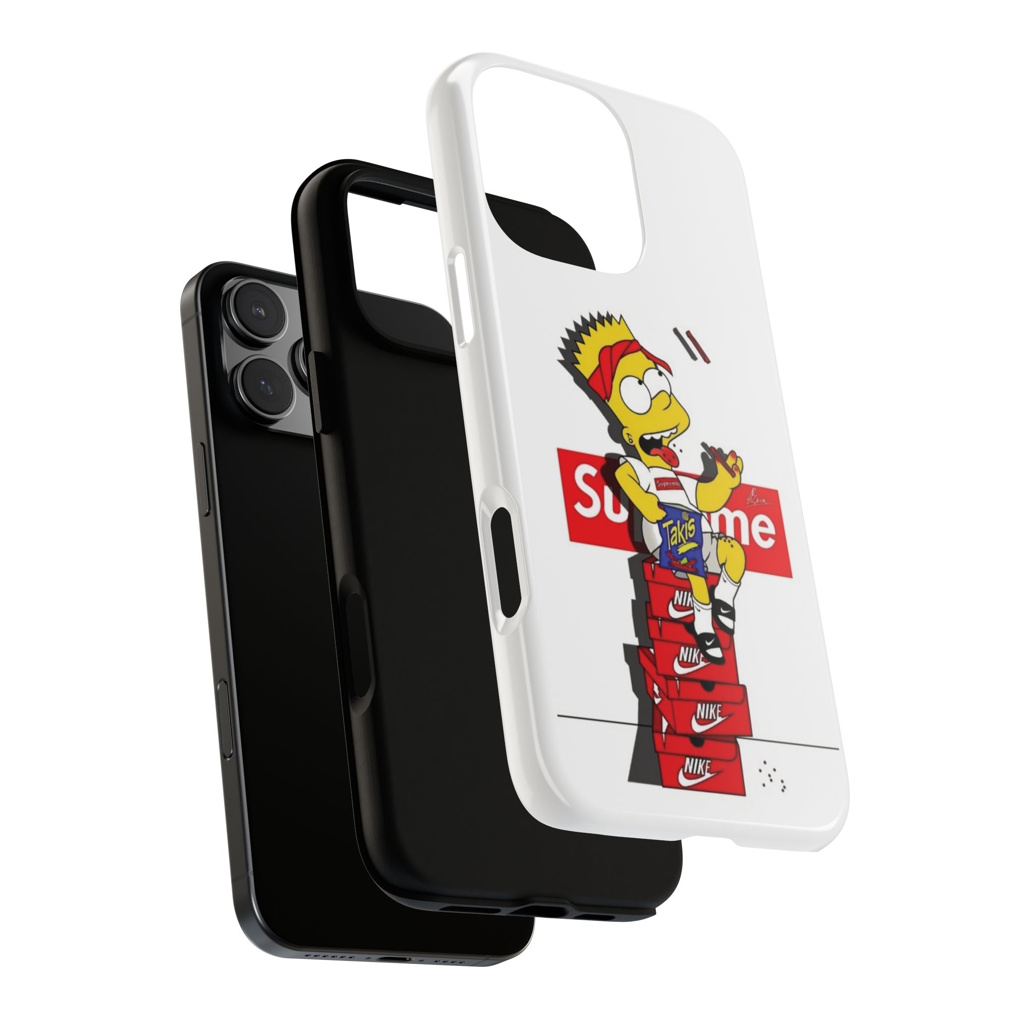 Bart Skateboard Streetwear Tough Phone Case Sitting on Nike Shoebox Eating Takis