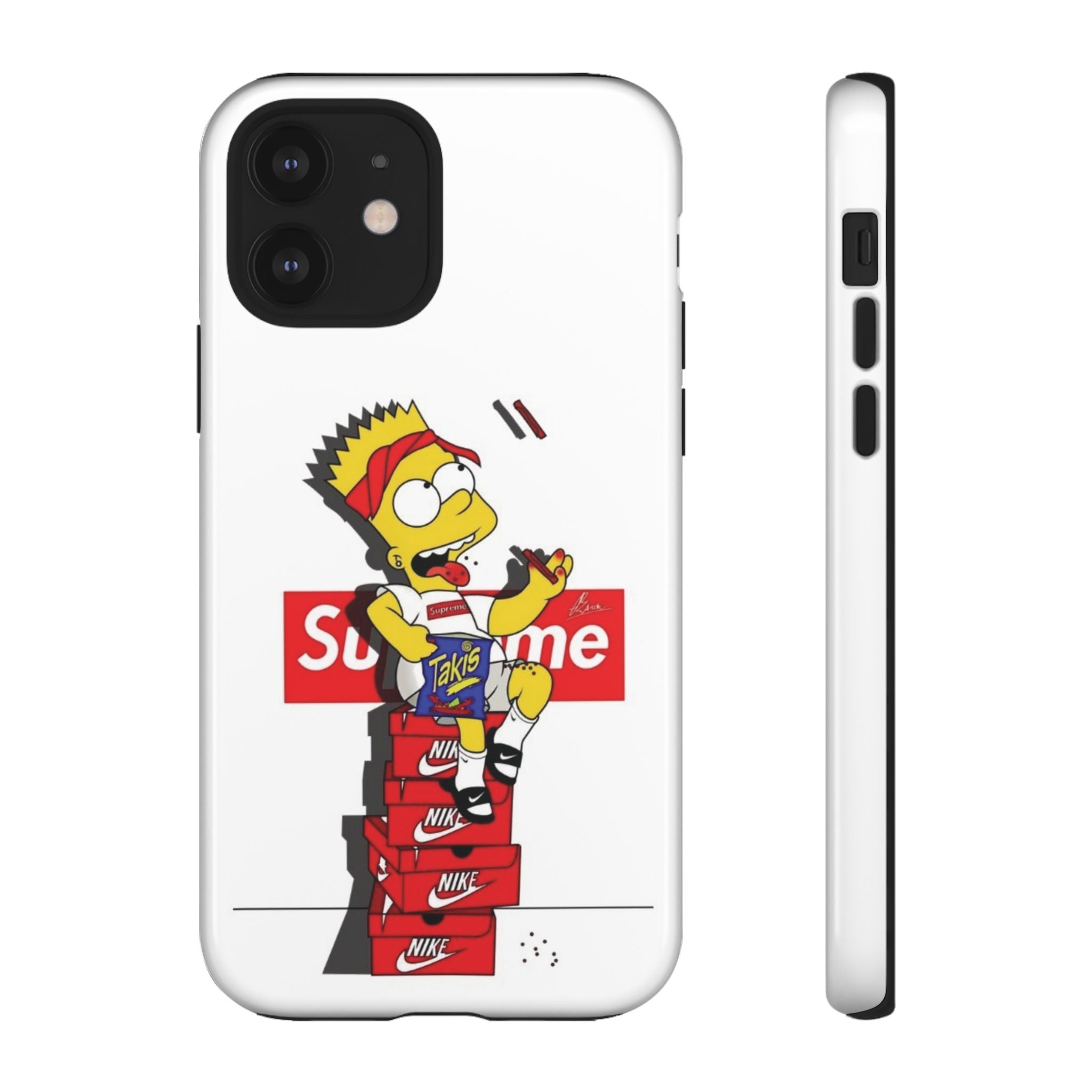 Bart Skateboard Streetwear Tough Phone Case Sitting on Nike Shoebox Eating Takis