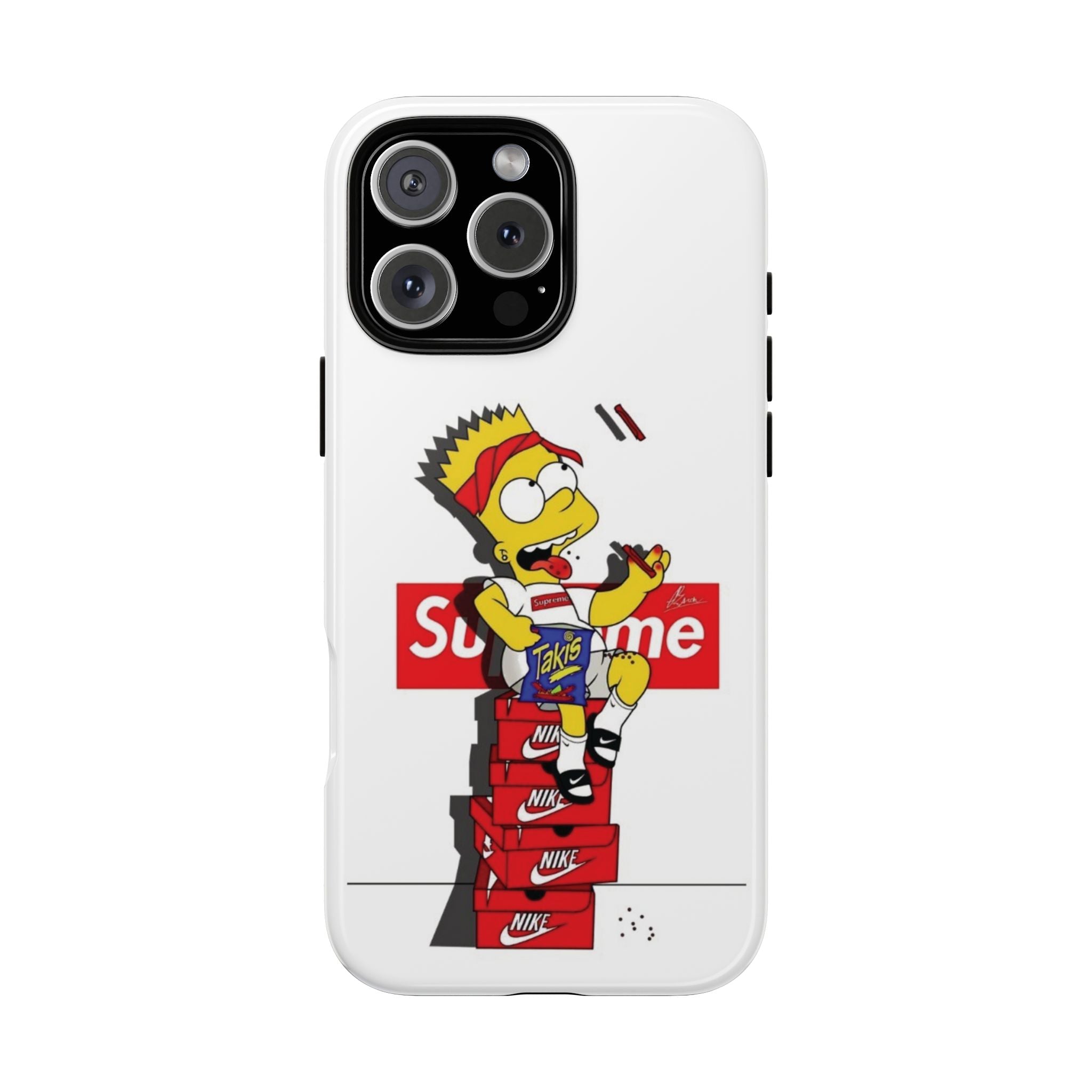 Bart Skateboard Streetwear Tough Phone Case Sitting on Nike Shoebox Eating Takis