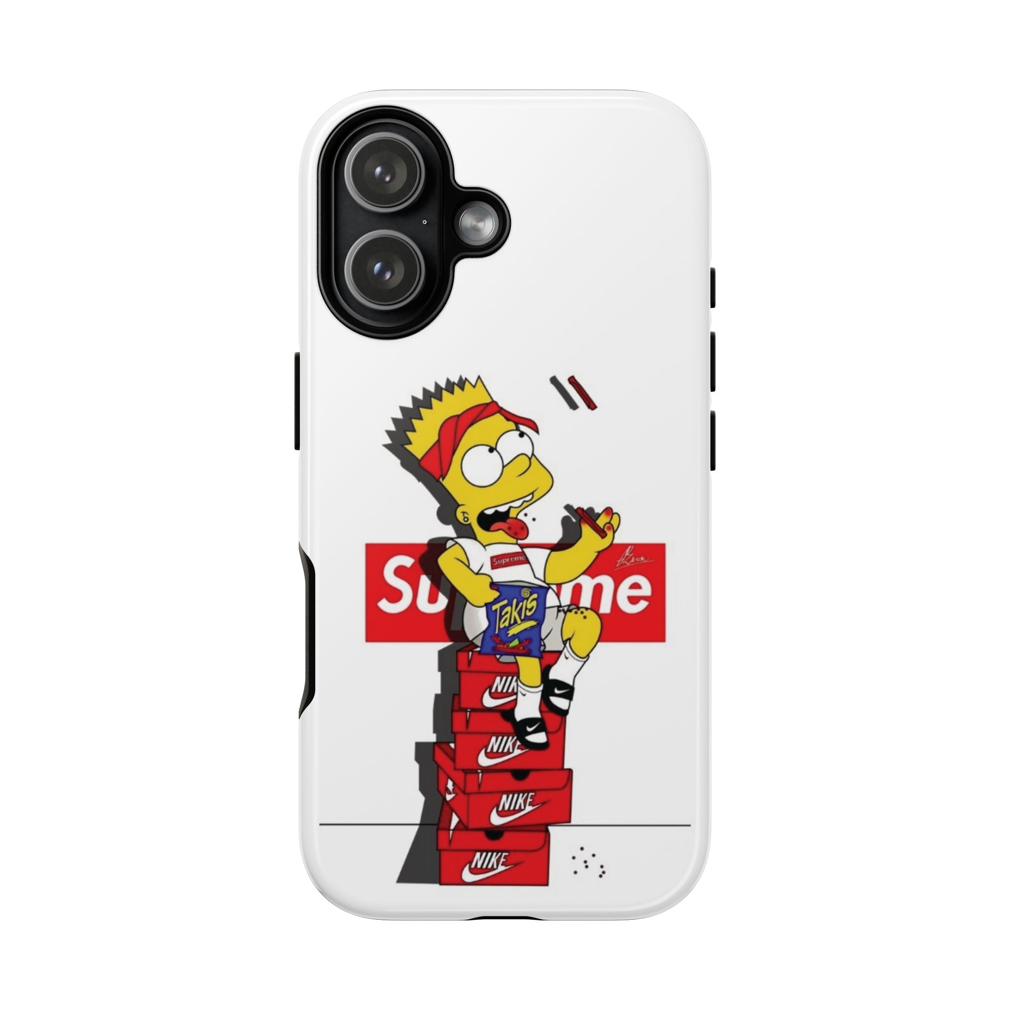 Bart Skateboard Streetwear Tough Phone Case Sitting on Nike Shoebox Eating Takis