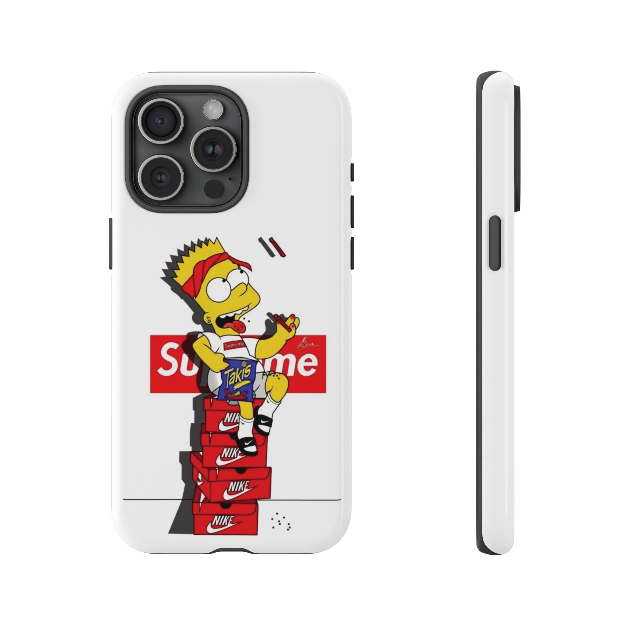 Bart Skateboard Streetwear Tough Phone Case Sitting on Nike Shoebox Eating Takis