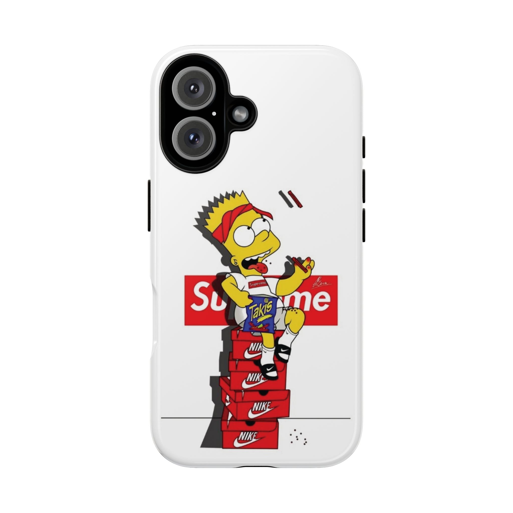 Bart Skateboard Streetwear Tough Phone Case Sitting on Nike Shoebox Eating Takis
