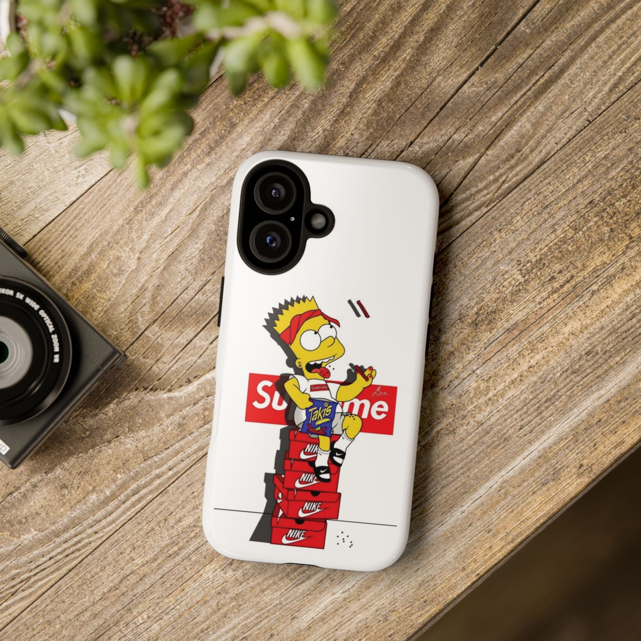 Bart Skateboard Streetwear Tough Phone Case Sitting on Nike Shoebox Eating Takis
