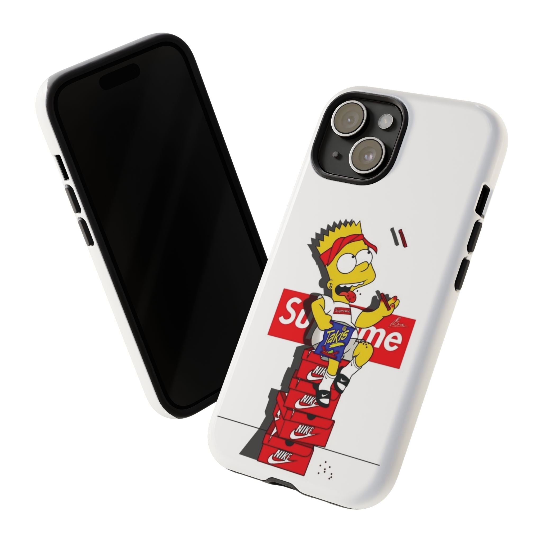 Bart Skateboard Streetwear Tough Phone Case Sitting on Nike Shoebox Eating Takis