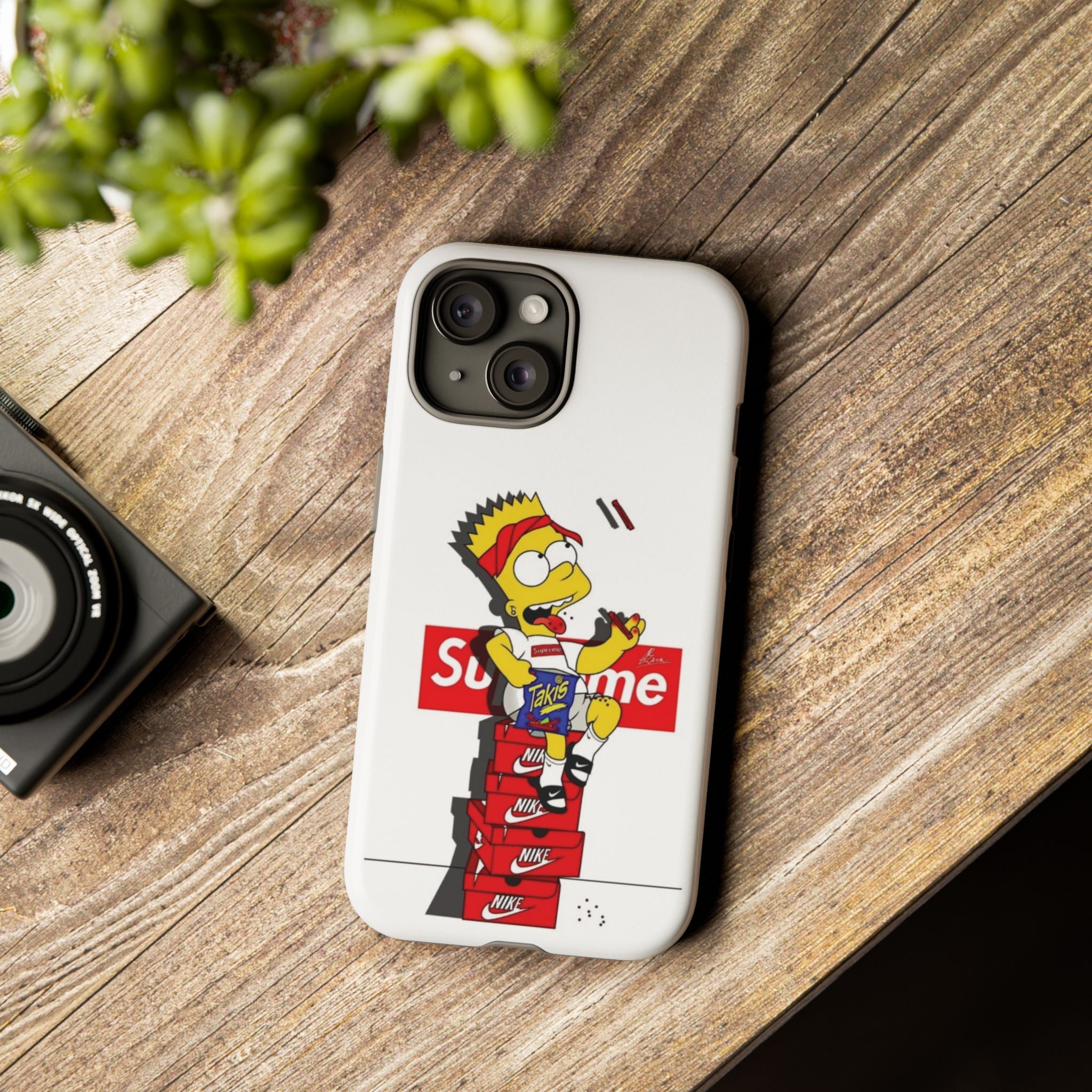 Bart Skateboard Streetwear Tough Phone Case Sitting on Nike Shoebox Eating Takis