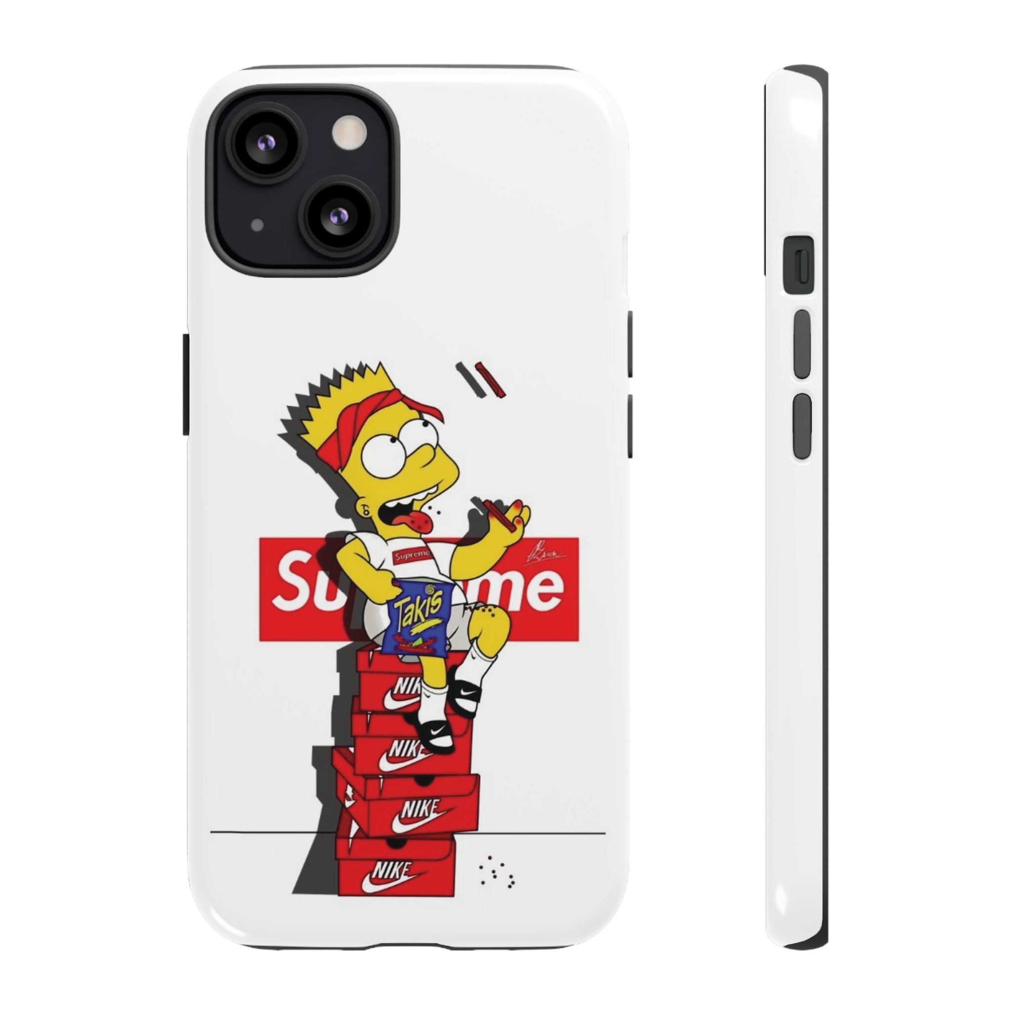 Bart Skateboard Streetwear Tough Phone Case Sitting on Nike Shoebox Eating Takis