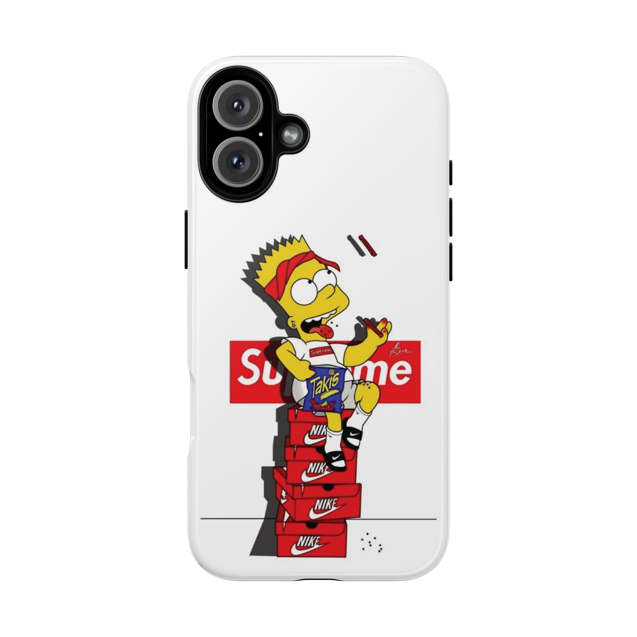 Bart Skateboard Streetwear Tough Phone Case Sitting on Nike Shoebox Eating Takis