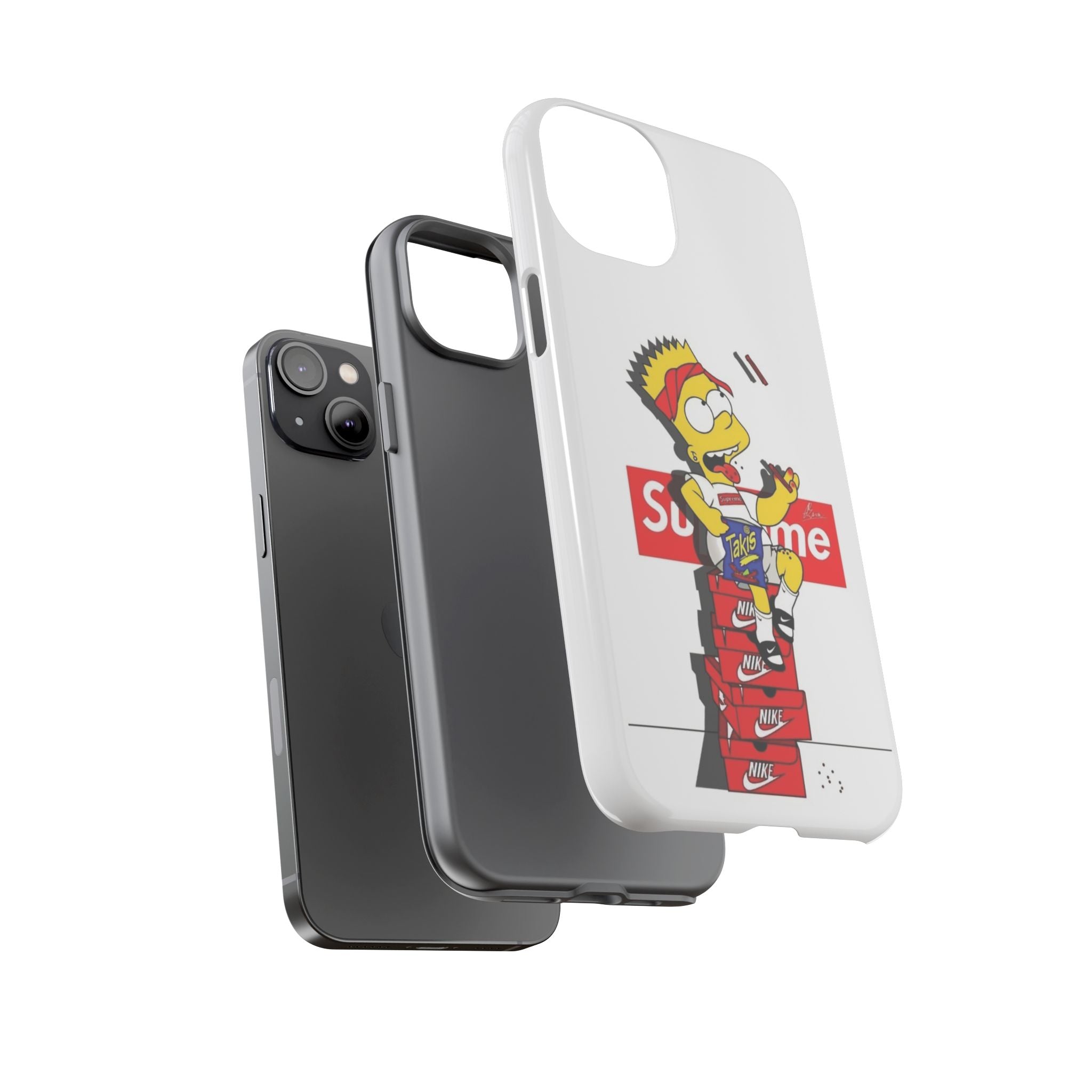 Bart Skateboard Streetwear Tough Phone Case Sitting on Nike Shoebox Eating Takis
