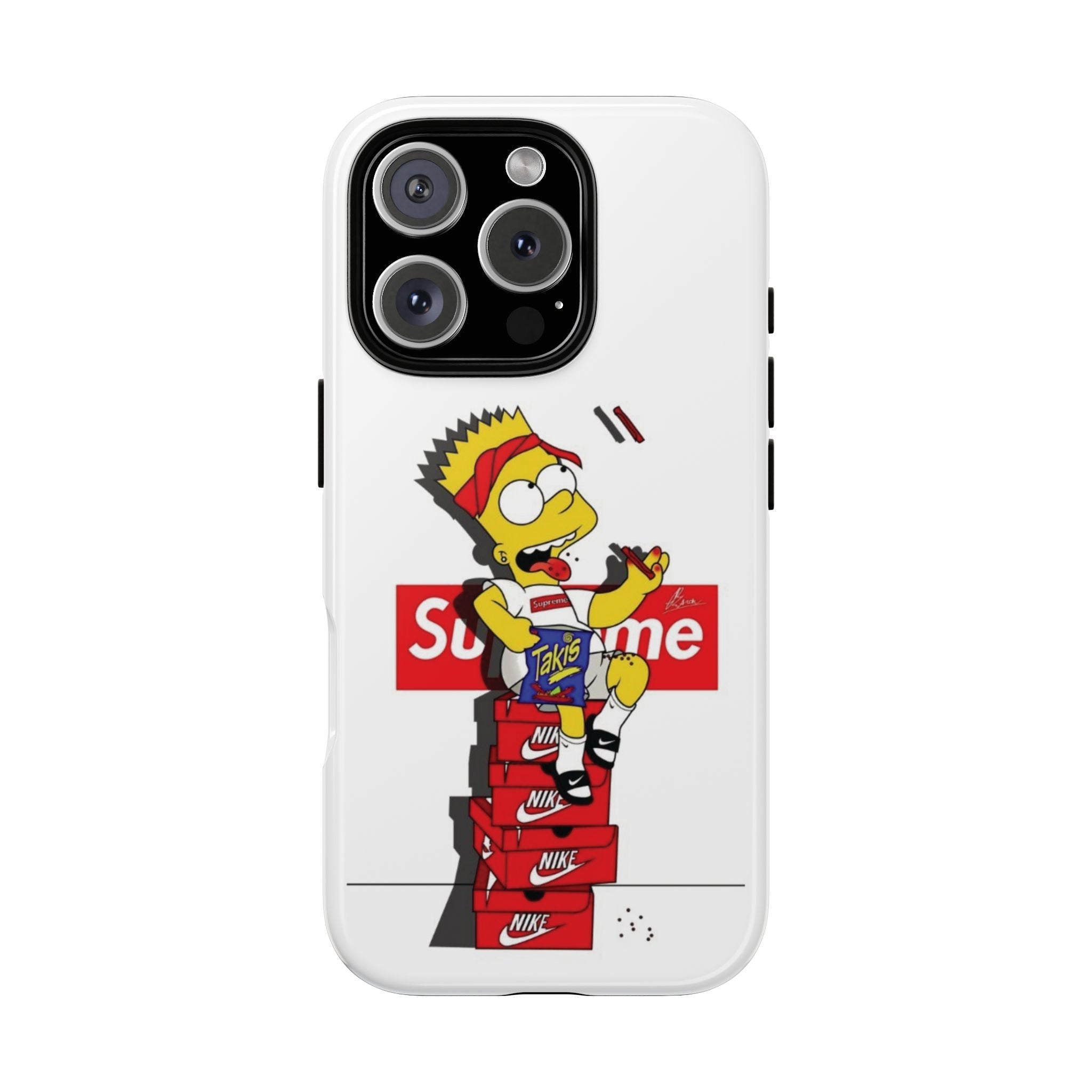 Bart Skateboard Streetwear Tough Phone Case Sitting on Nike Shoebox Eating Takis