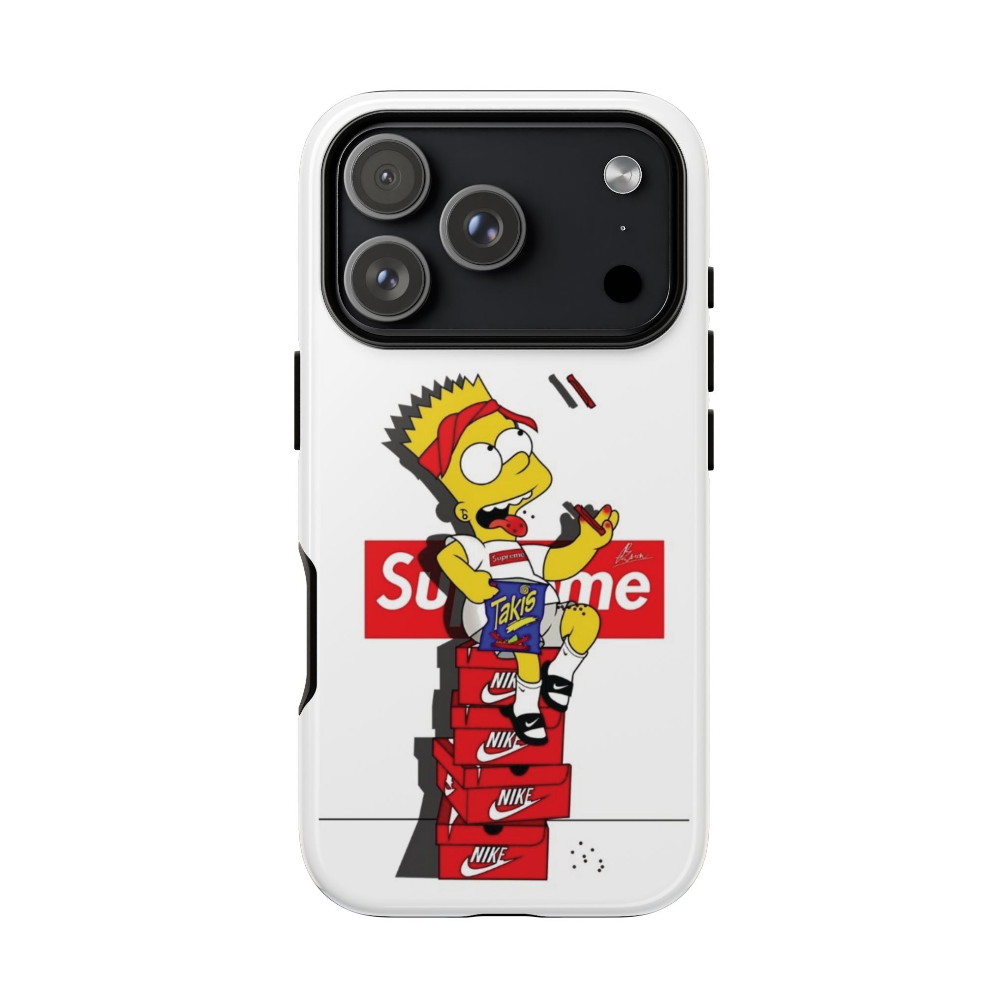 Bart Skateboard Streetwear Tough Phone Case Sitting on Nike Shoebox Eating Takis