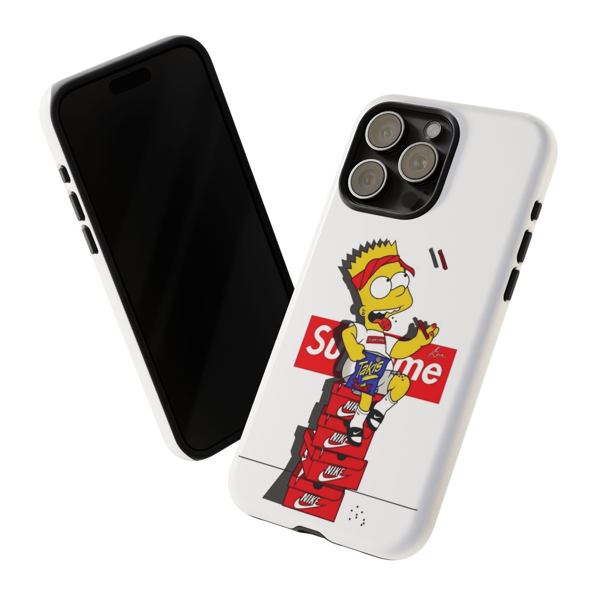Bart Skateboard Streetwear Tough Phone Case Sitting on Nike Shoebox Eating Takis