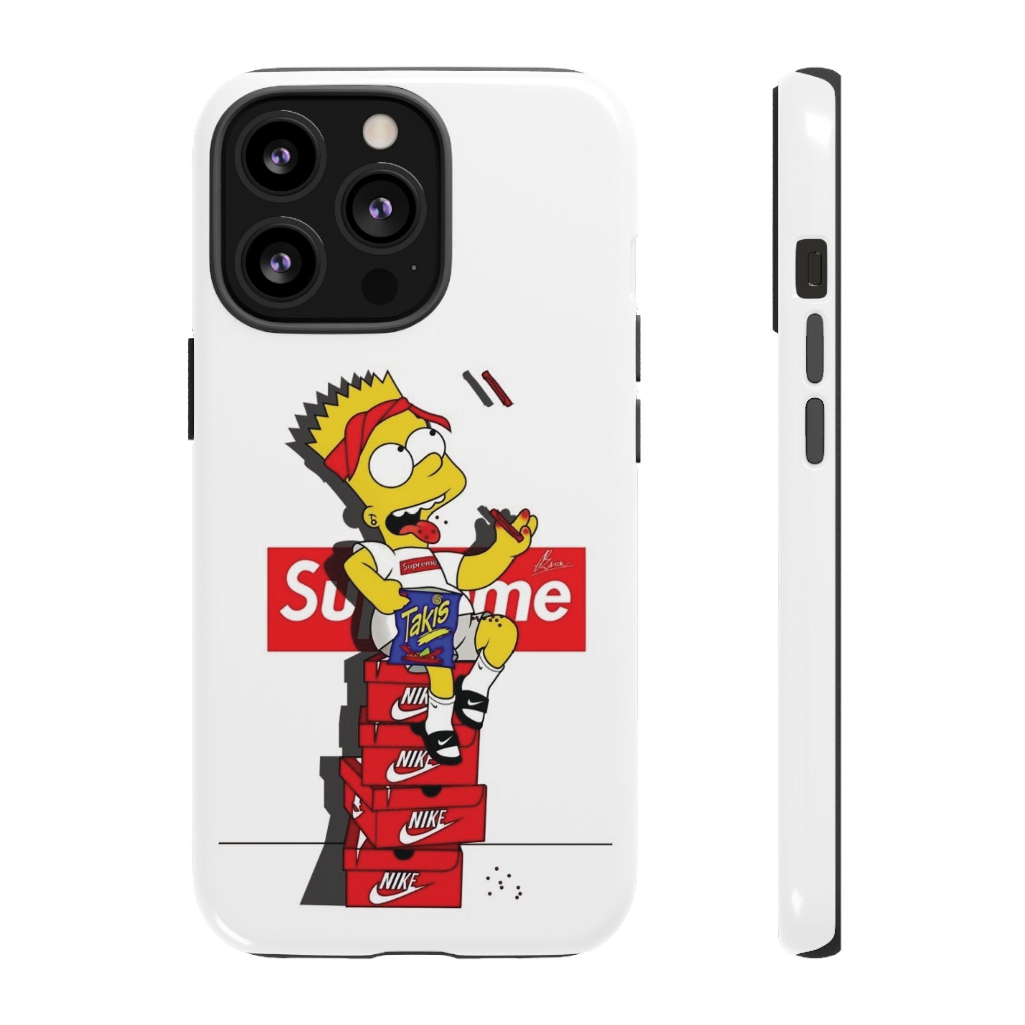 Bart Skateboard Streetwear Tough Phone Case Sitting on Nike Shoebox Eating Takis