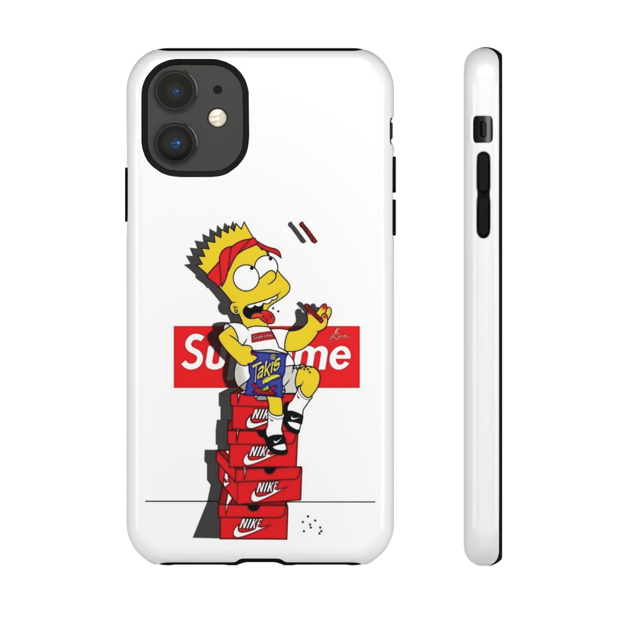 Bart Skateboard Streetwear Tough Phone Case Sitting on Nike Shoebox Eating Takis