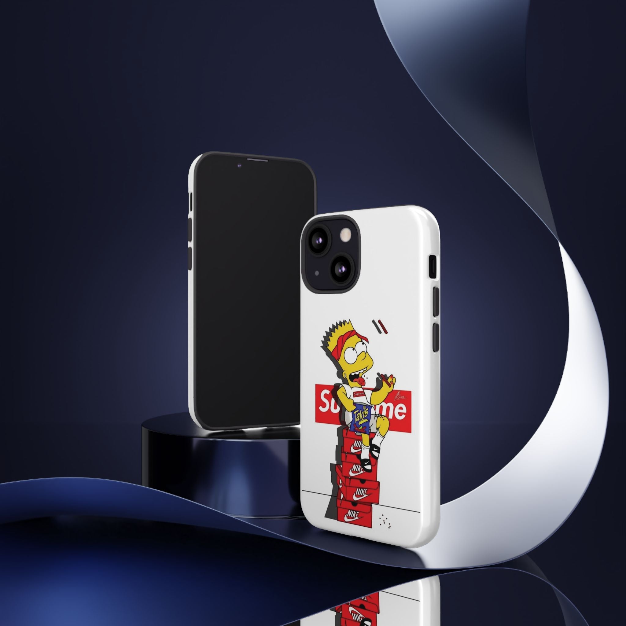 Bart Skateboard Streetwear Tough Phone Case Sitting on Nike Shoebox Eating Takis