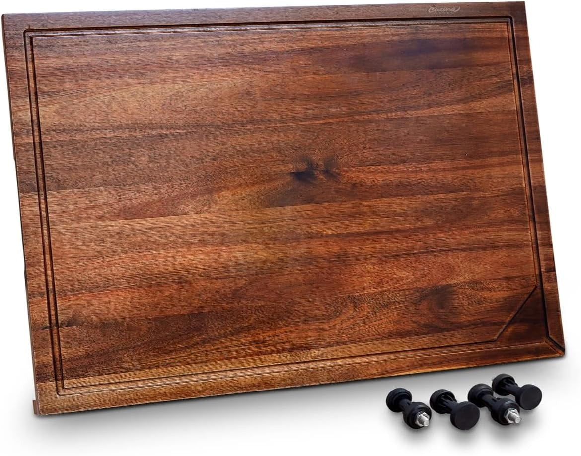 Cucina Green Acacia Wood Stove Top Cover – 30 x 22" Noodle Board & Cutting Board with Adjustable Legs