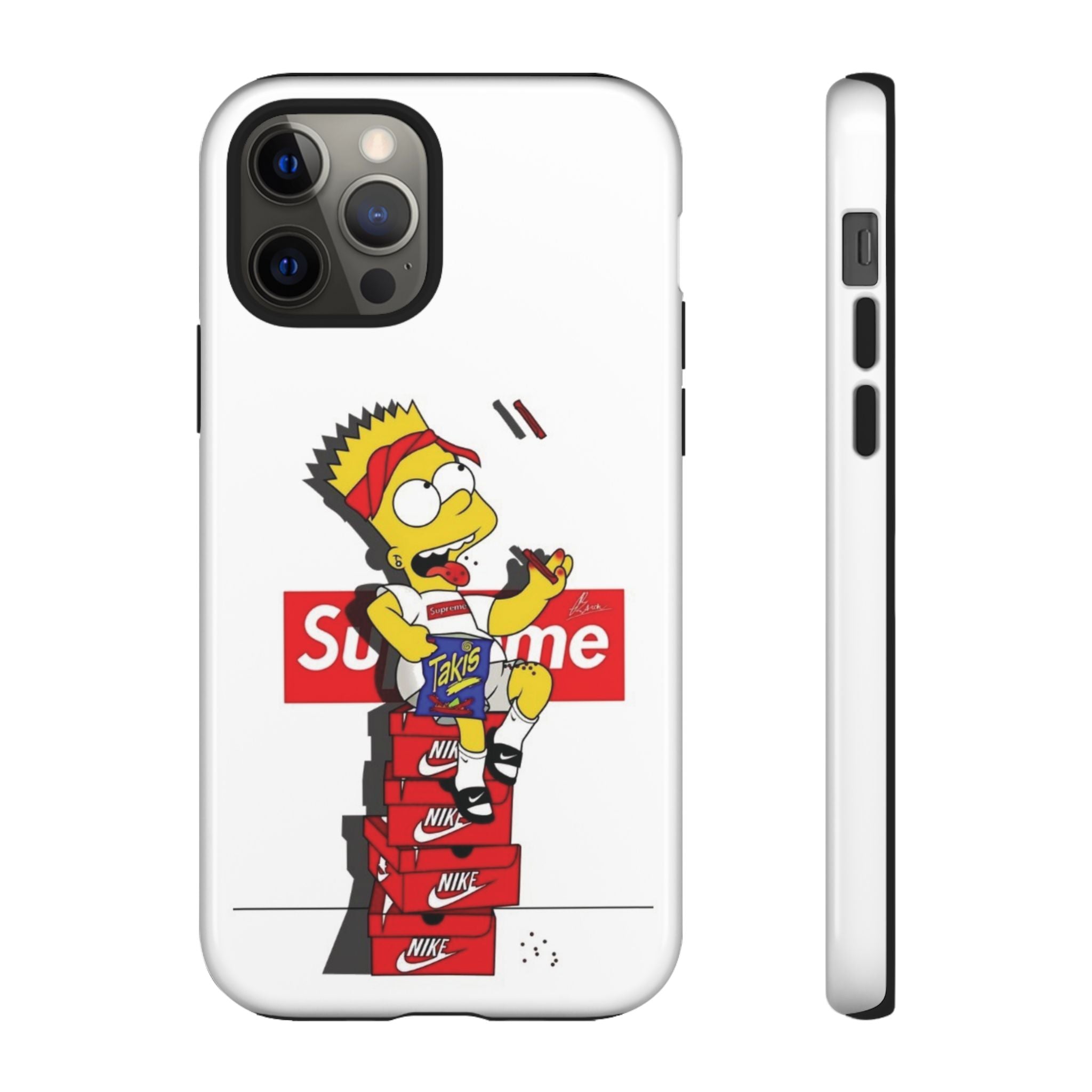 Bart Skateboard Streetwear Tough Phone Case Sitting on Nike Shoebox Eating Takis