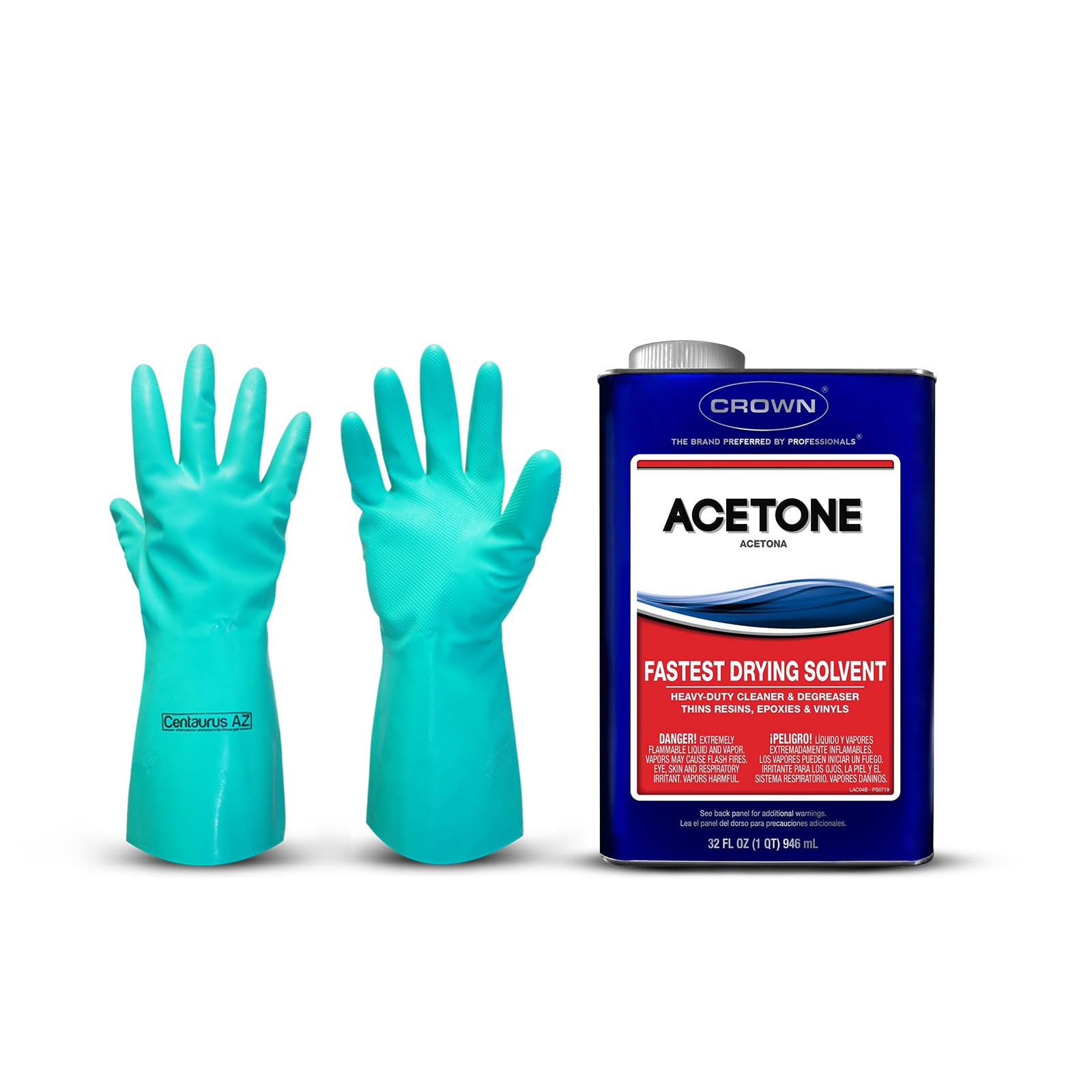 Crown CR.AC.M. Acetone- Professional Strength Acetone- Acetone 100 Percent- Acetone for Paint-Available with Premium Quality Centaurus AZ Gloves- 1 Quart (32 oz)