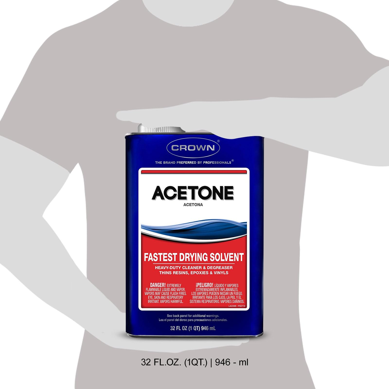 Crown CR.AC.M. Acetone- Professional Strength Acetone- Acetone 100 Percent- Acetone for Paint-Available with Premium Quality Centaurus AZ Gloves- 1 Quart (32 oz)