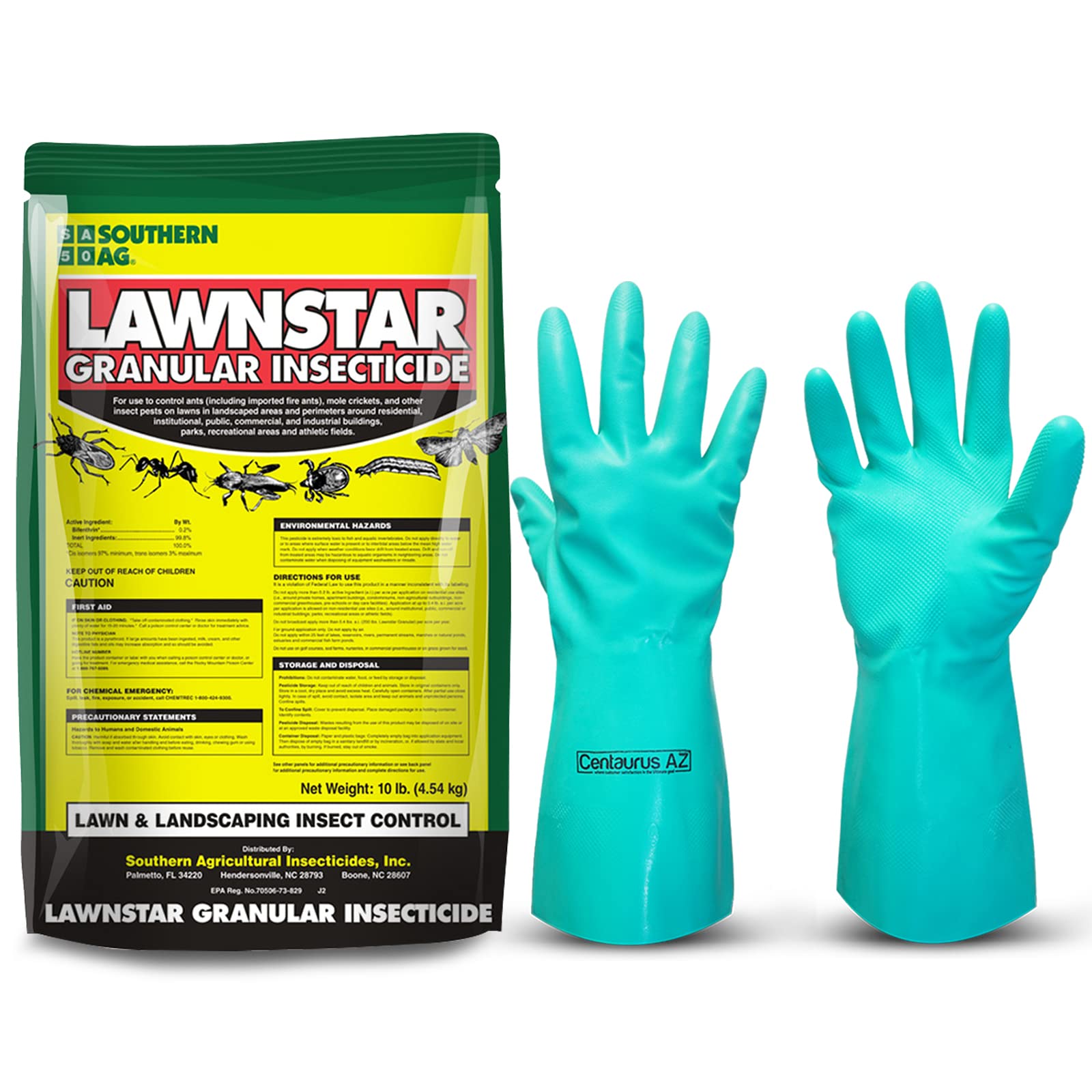 Total Home Defense Pest Control - Southern Ag Lawnstar Bifenthrin Granules Insecticide � Kill Ants, Mole Crickets and Other Insects - Pyrethrin Insecticide - Available with Centaurus AZ Gloves-10lbs