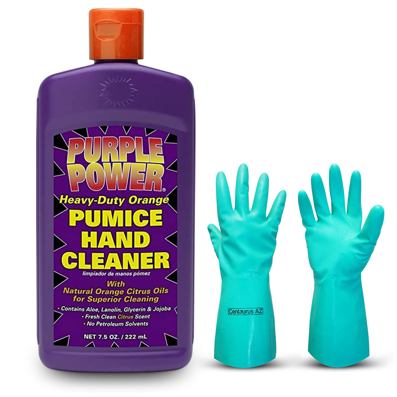 Centaurus AZ Purple Power Hand Cleaner- Heavy Duty Hand Cleaner For Mechanics - Cleaner Degreaser - Liquid Hand Cleaner- Grease Hand Cleaner - Available with Premium Quality Gloves- 15oz.
