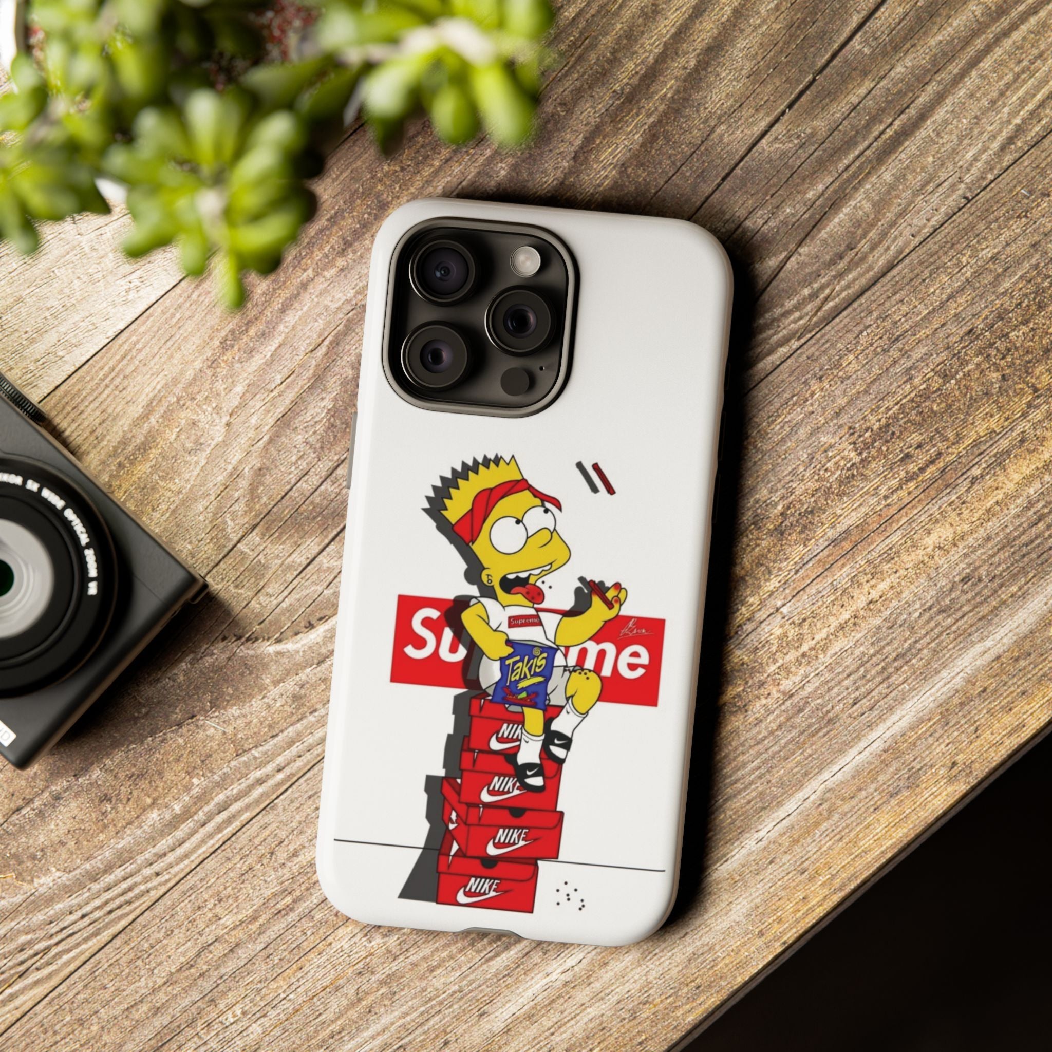 Bart Skateboard Streetwear Tough Phone Case Sitting on Nike Shoebox Eating Takis