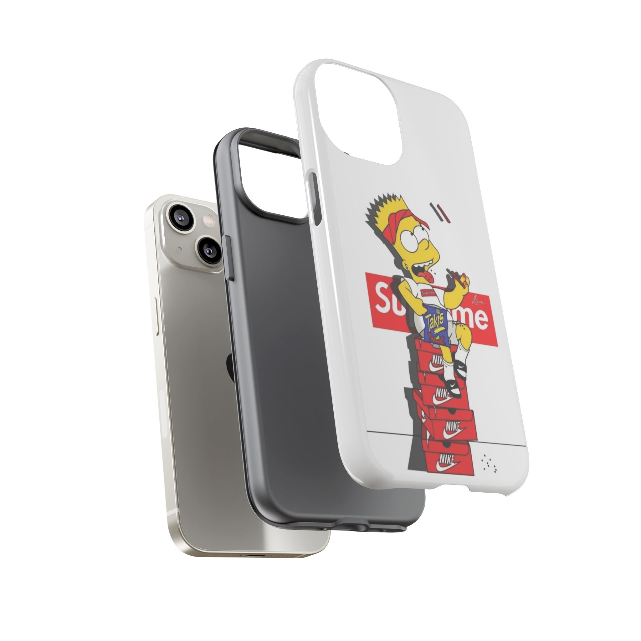 Bart Skateboard Streetwear Tough Phone Case Sitting on Nike Shoebox Eating Takis