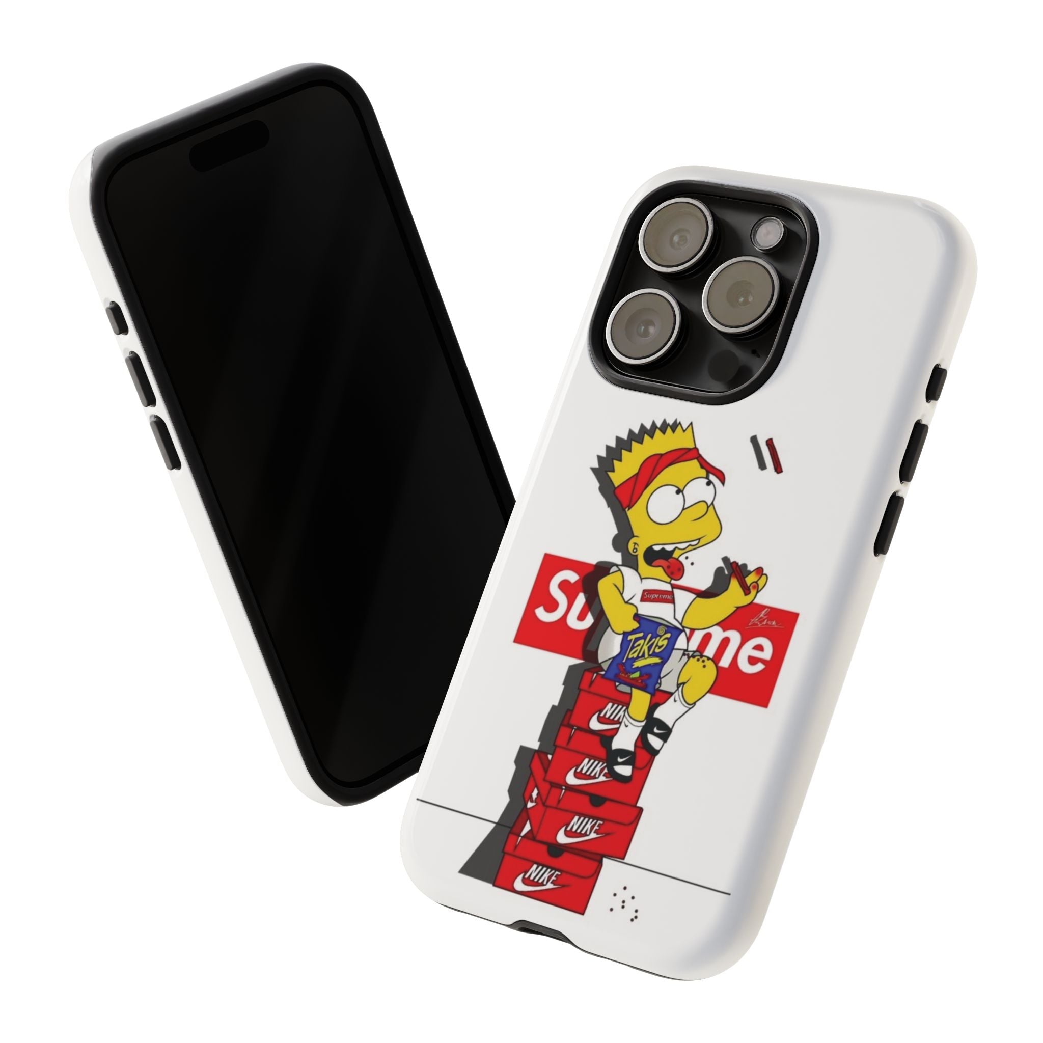 Bart Skateboard Streetwear Tough Phone Case Sitting on Nike Shoebox Eating Takis