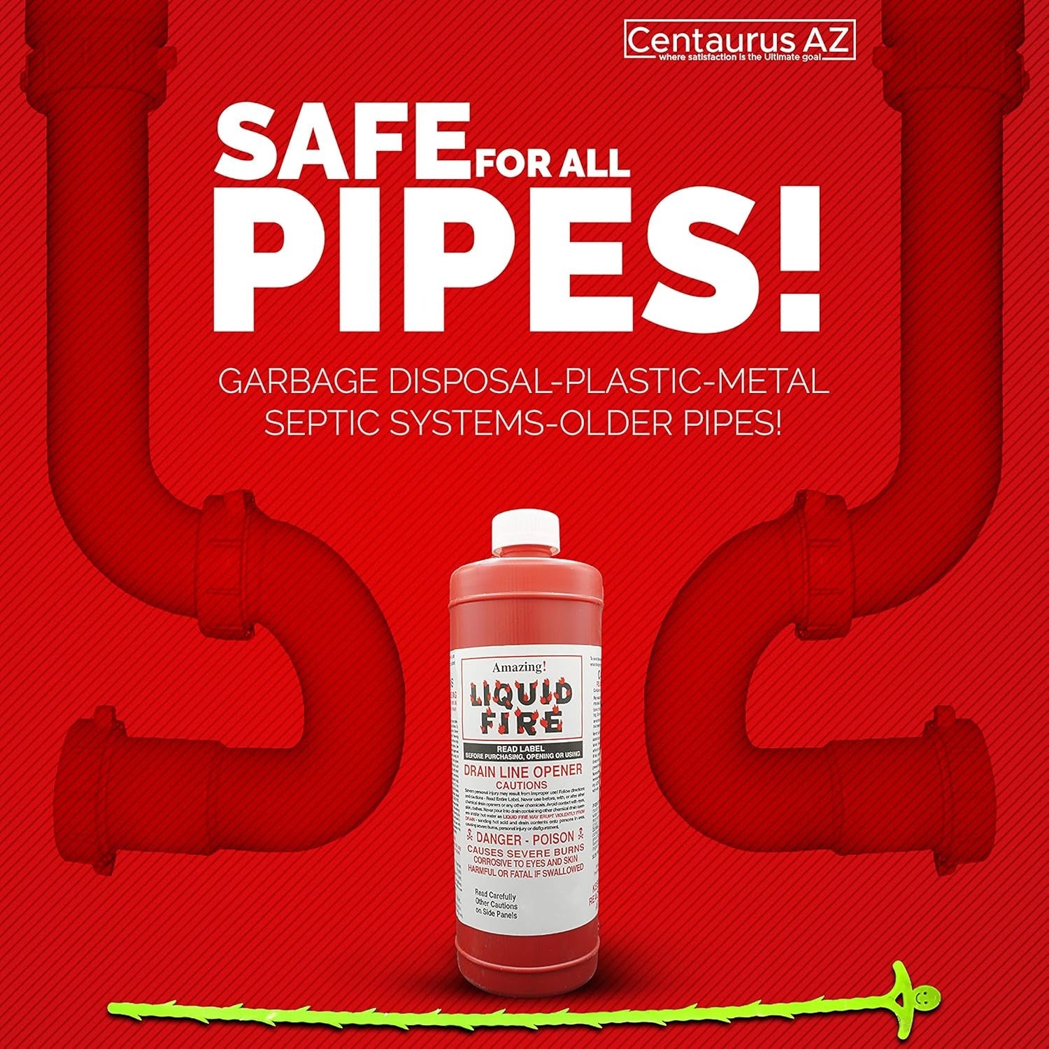 Liquid Fire Drain Cleaner Kit: Powerful, Fast Clog Remover - 32 oz