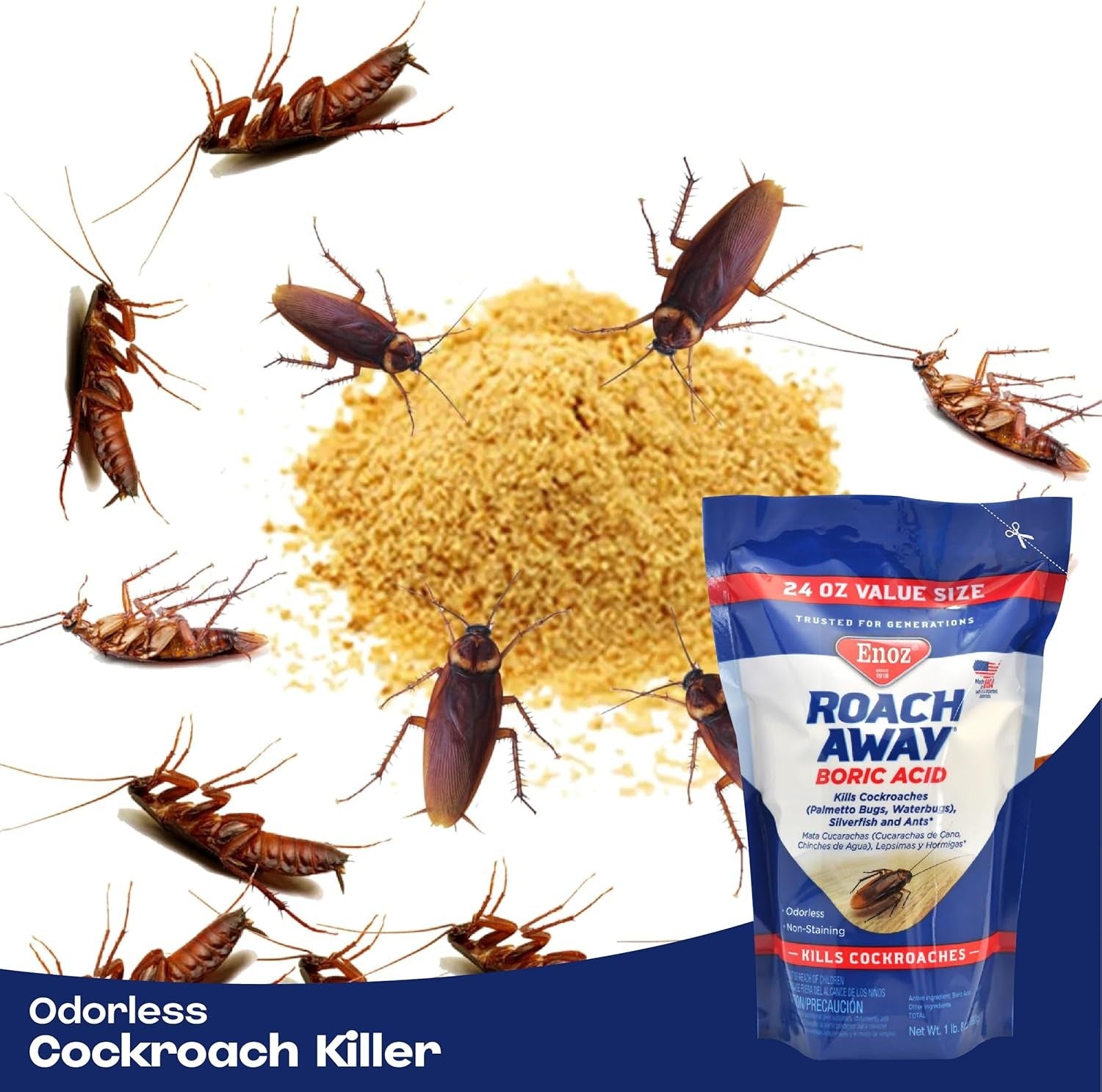 Enoz Odorless Multi-Insect Killer Powder - Roach & Ant Control - 24oz