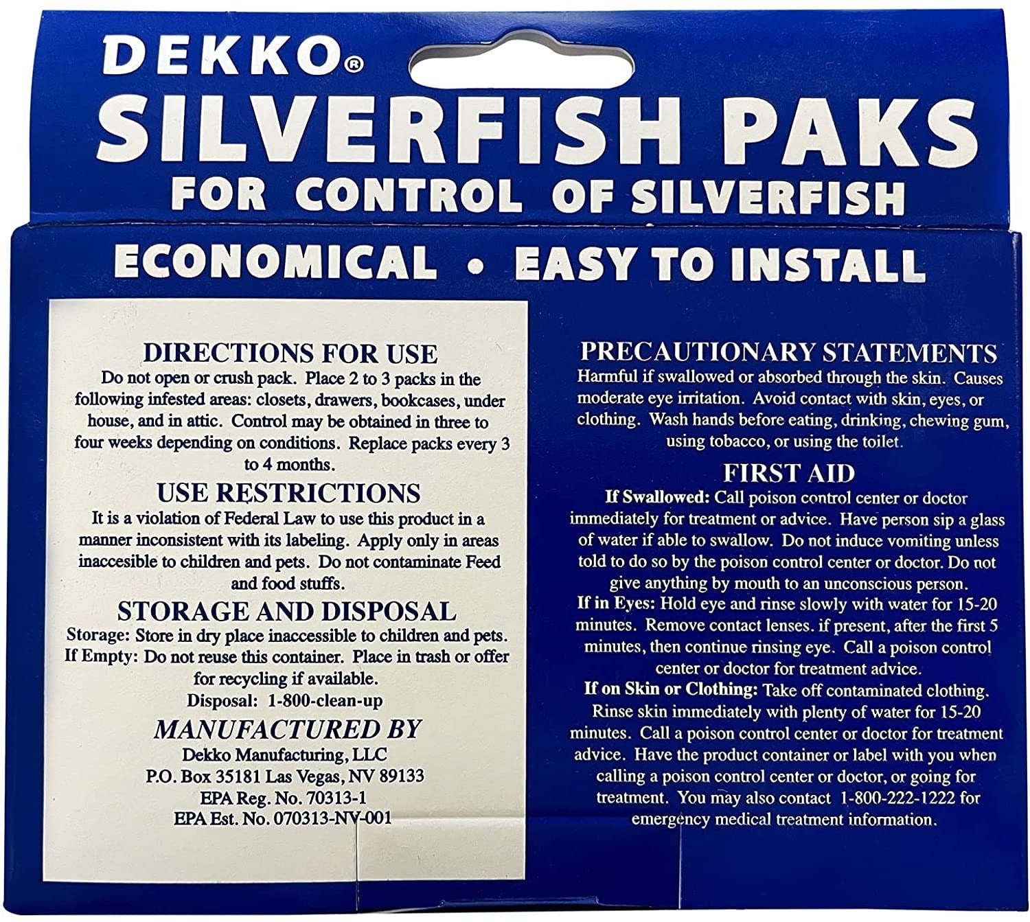 Dekko Silverfish Paks: Eco-Friendly & Safe Pest Control - 1 Pack