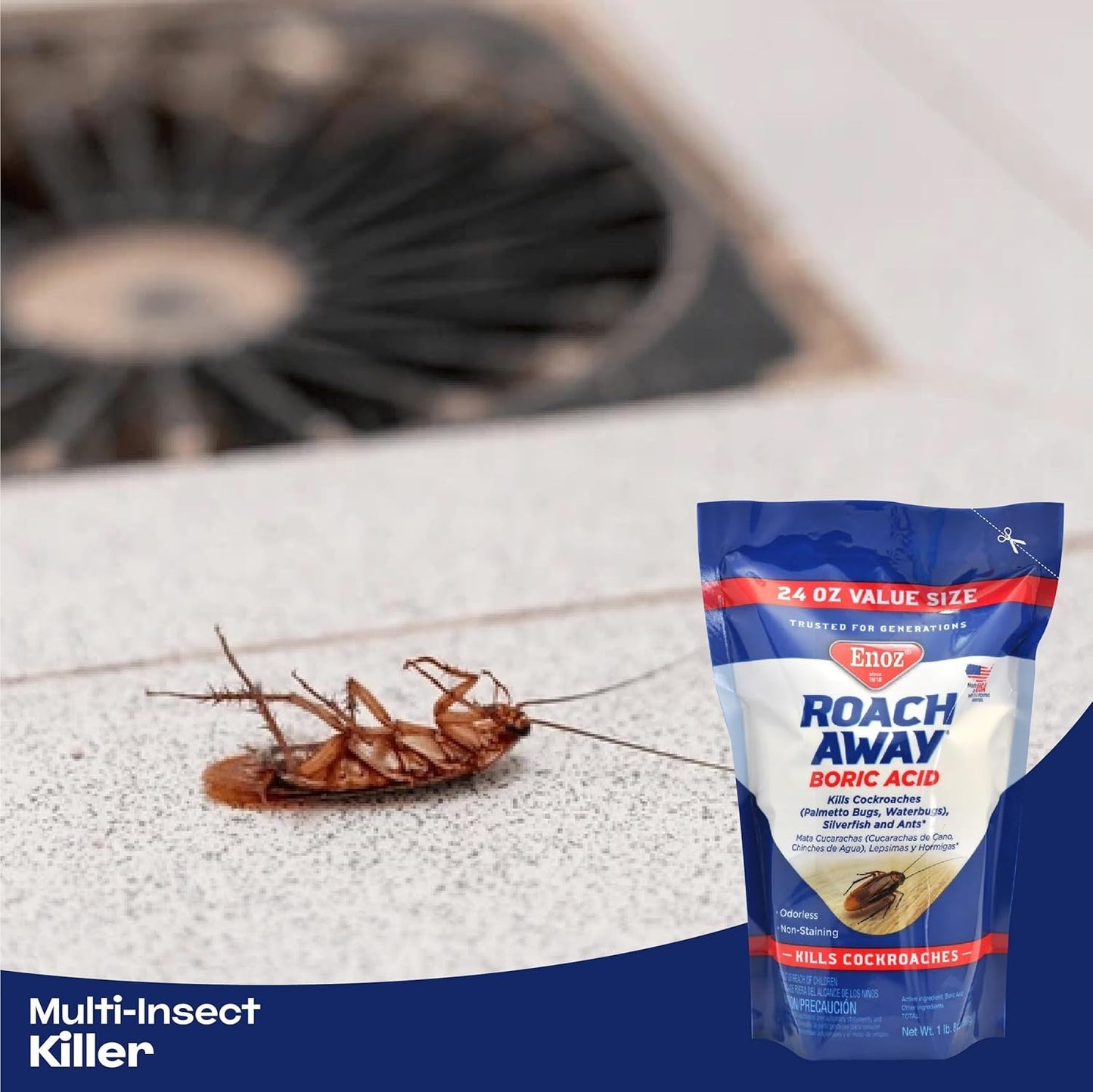 Enoz Odorless Multi-Insect Killer Powder - Roach & Ant Control - 24oz