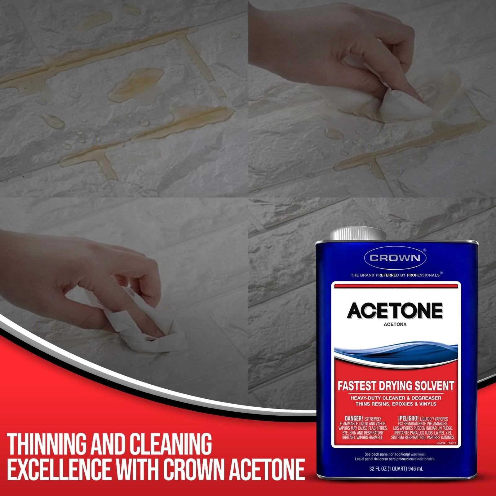 Crown Acetone 32oz: Fast-Drying Multi-Purpose Solvent & Cleaner