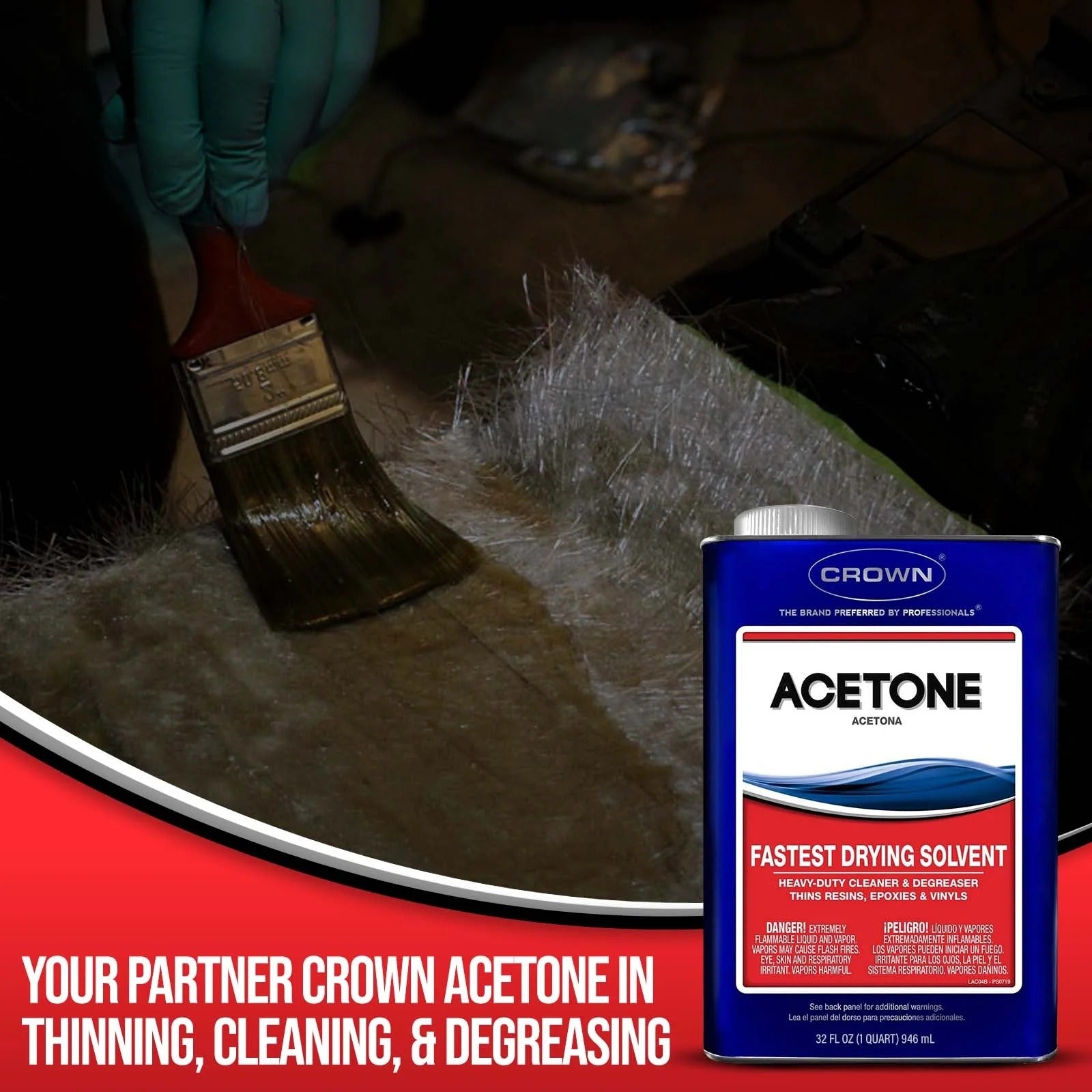 Crown Acetone 32oz: Fast-Drying Multi-Purpose Solvent & Cleaner