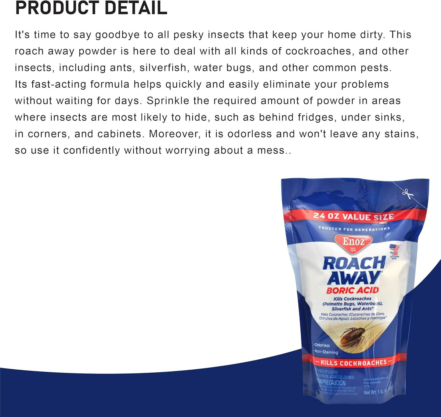 Enoz Odorless Multi-Insect Killer Powder - Roach & Ant Control - 24oz