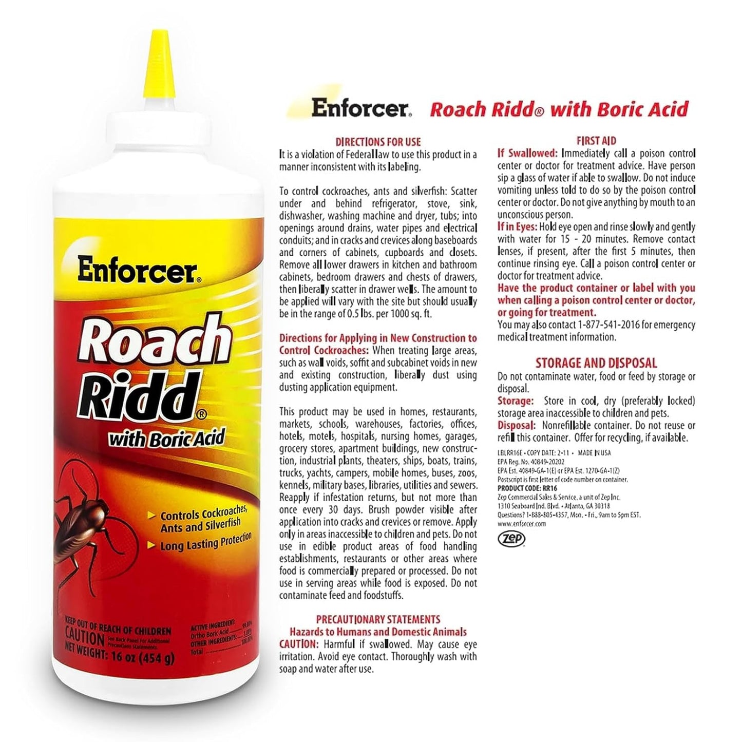 Non-Staining Roach Killer Powder - Odorless Pest Control -16oz