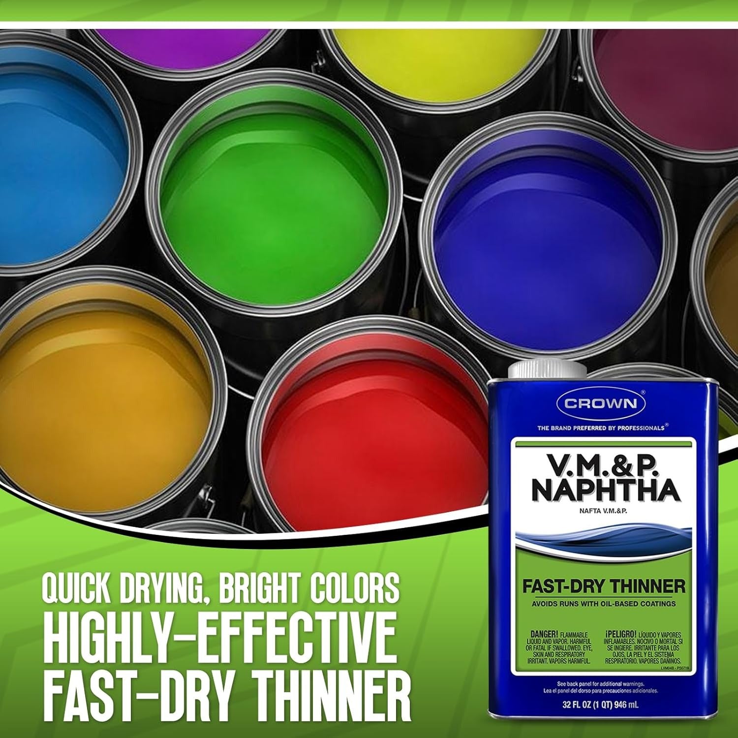 Crown Fast-Dry Mineral Spirits Thinner - VM&P Naphtha for Pro Use- 1 Quart