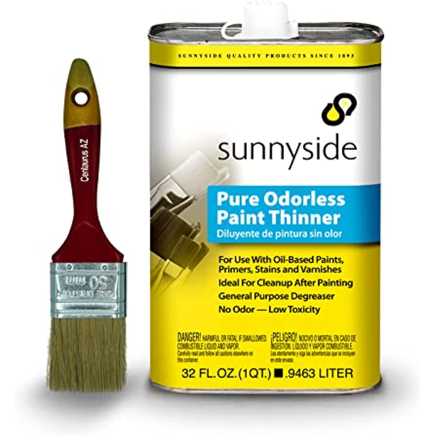 Sunnyside Pure Odorless Paint Thinner 1 Quart Odor-Free Quickly Thins Oil by Nature Non-Flammable with Low Toxicity Rate Available with Premium Quality Centaurus AZ Paint Brush