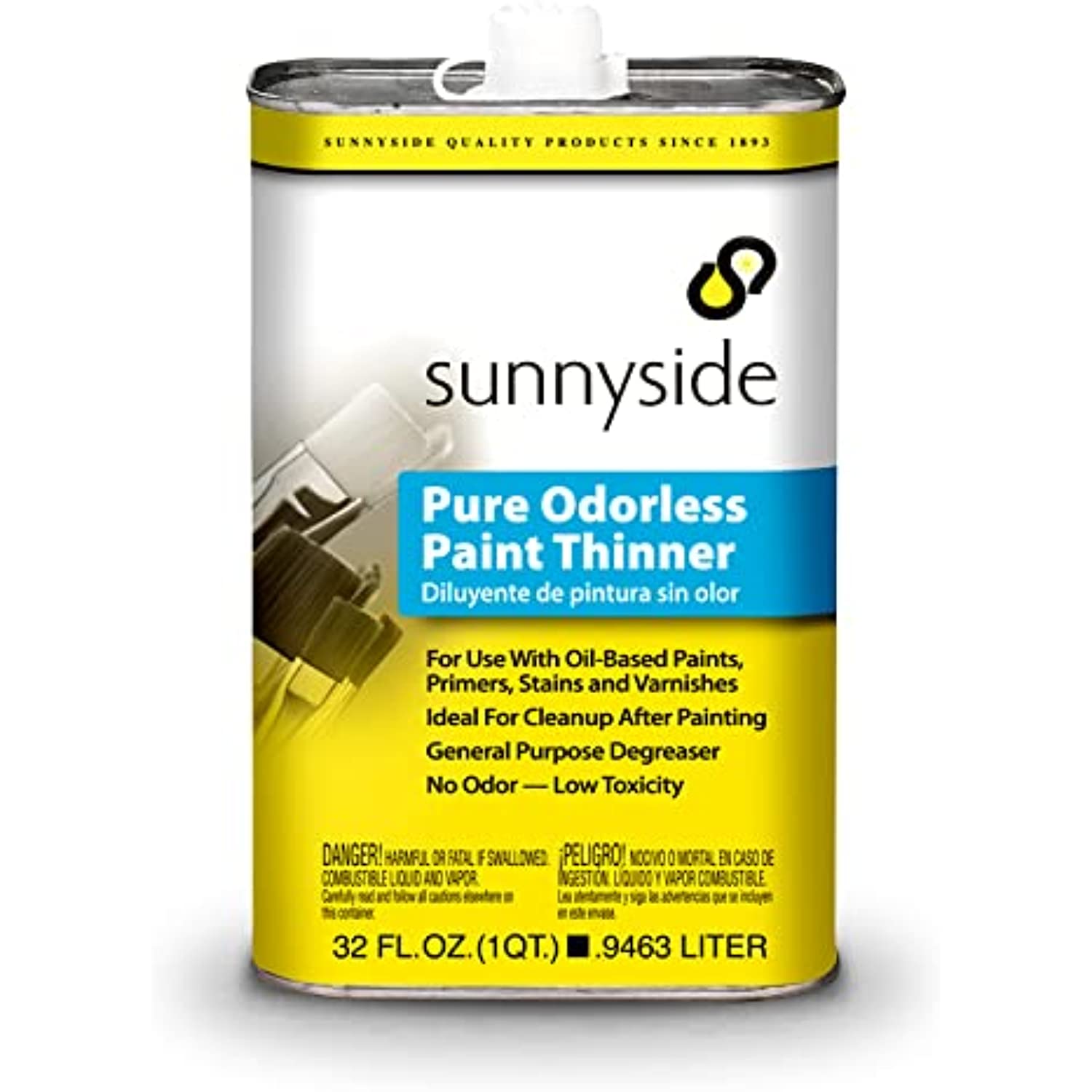 Sunnyside Pure Odorless Paint Thinner 1 Quart Odor-Free Quickly Thins Oil by Nature Non-Flammable with Low Toxicity Rate Available with Premium Quality Centaurus AZ Paint Brush