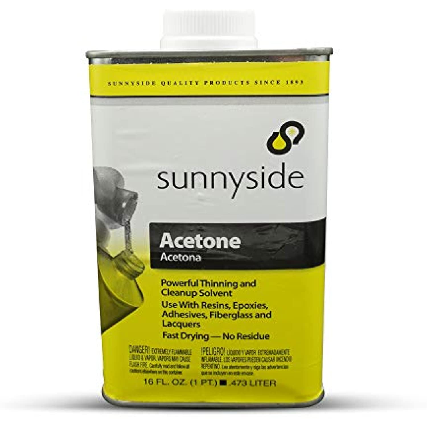 Sunnyside 1-Pint Acetone with Centaurus AZ Resistant Glove for Cosmetics Textiles Automotive Colorless Cleanup Dried Latex Epoxy Fiberglass Resins Ink Rust Adhesives Lacquers Fast Drying No Residue