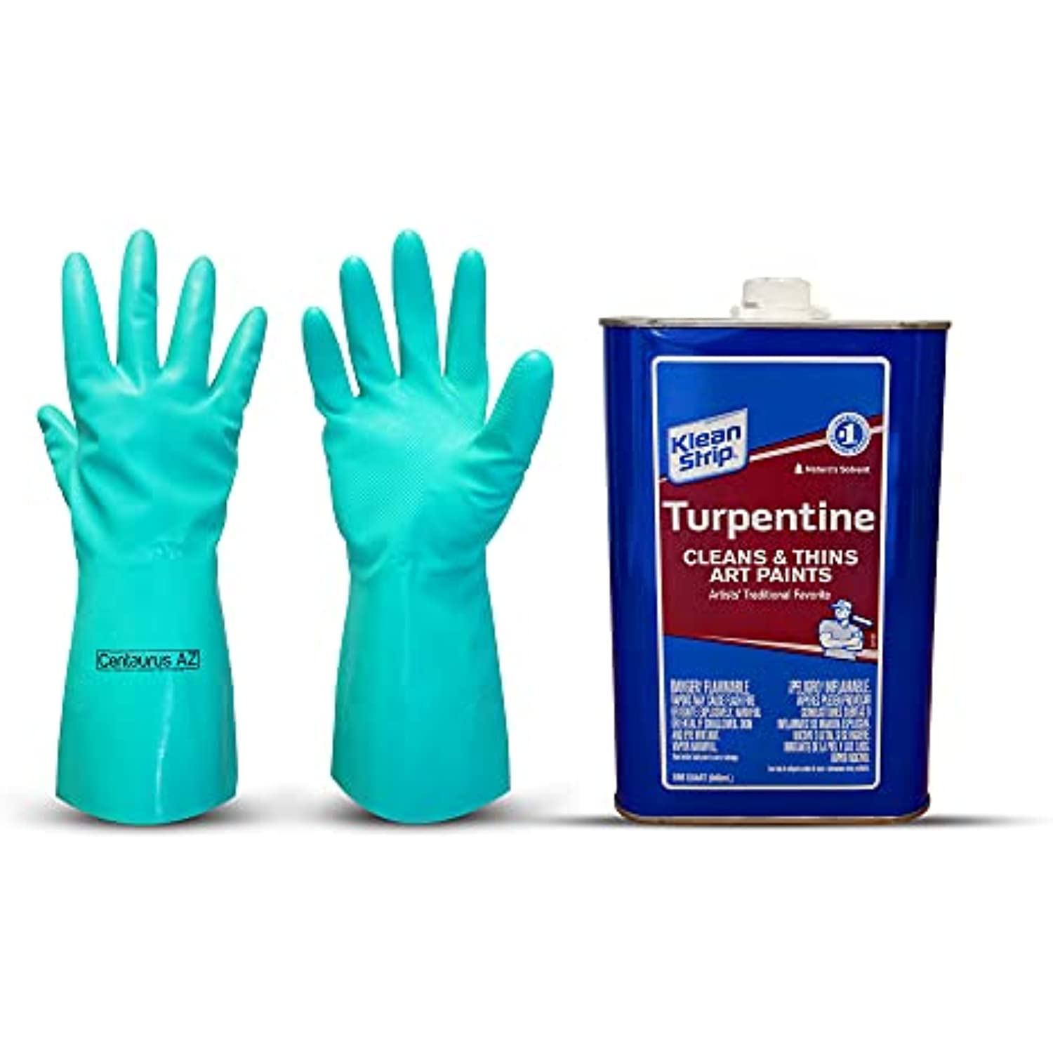 Klean Strip Turpentine 1- Quart Degreaser Tools Parts Machinery Wood Stains Thins Art Paints Dry Faster Less Toxic High Solvency Now Comes with Chemical Resistant Gloves by Centaurus AZ